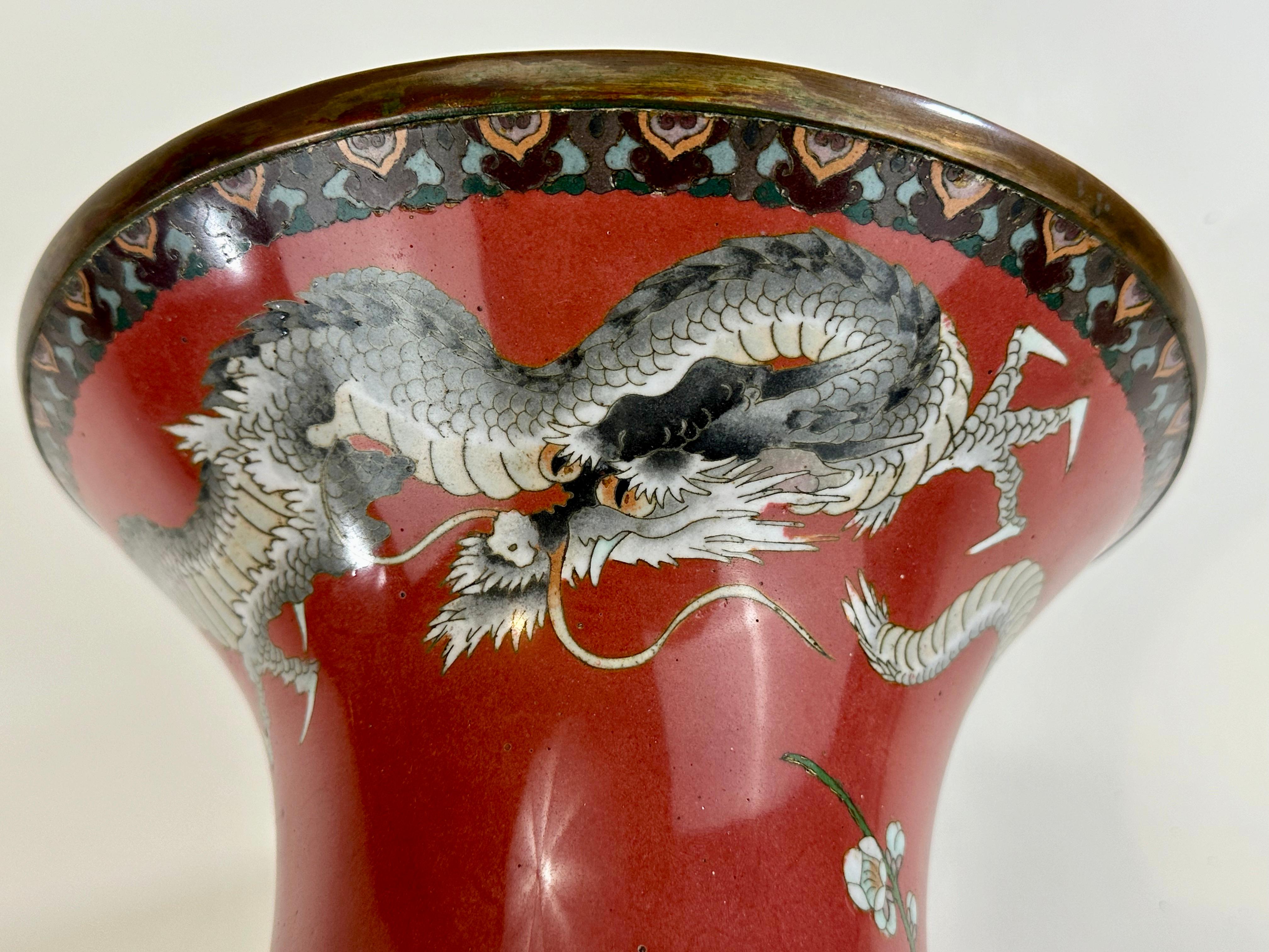Très rare vase cloisonné japonais ancien de l'ère Meiji (fin des années 1800) Falcon 34