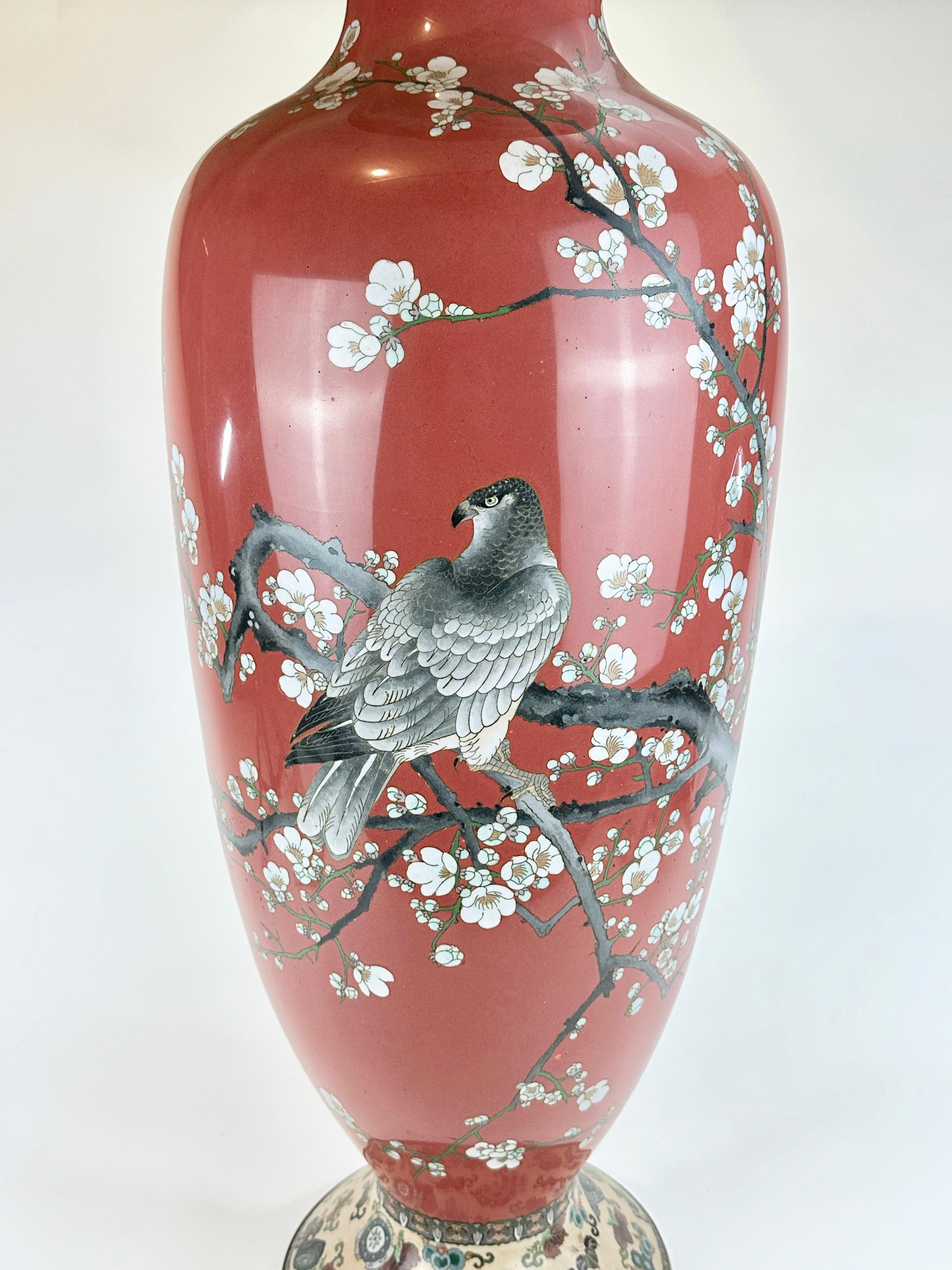 Japonais Très rare vase cloisonné japonais ancien de l'ère Meiji (fin des années 1800) Falcon 34