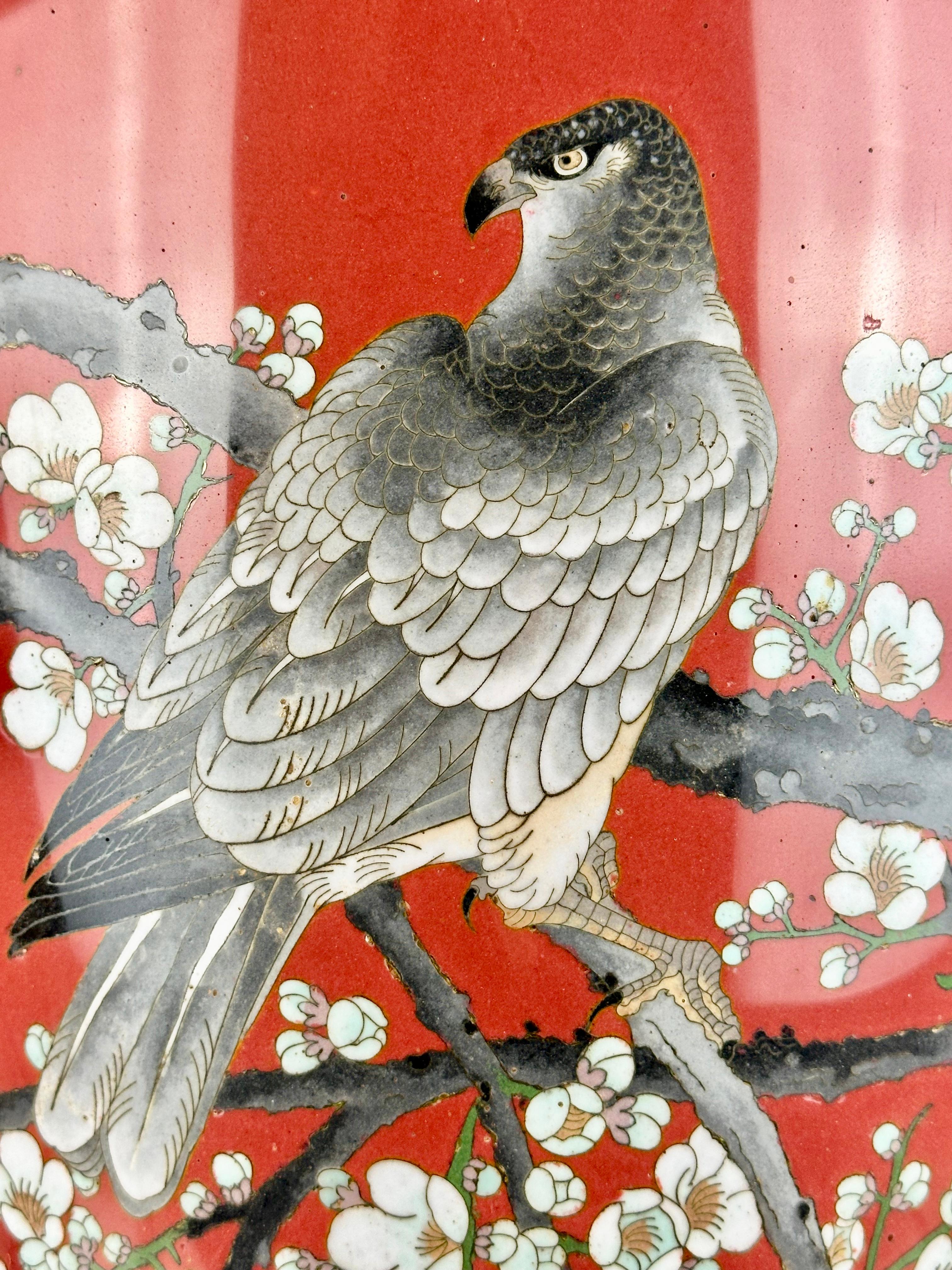 Fait main Très rare vase cloisonné japonais ancien de l'ère Meiji (fin des années 1800) Falcon 34