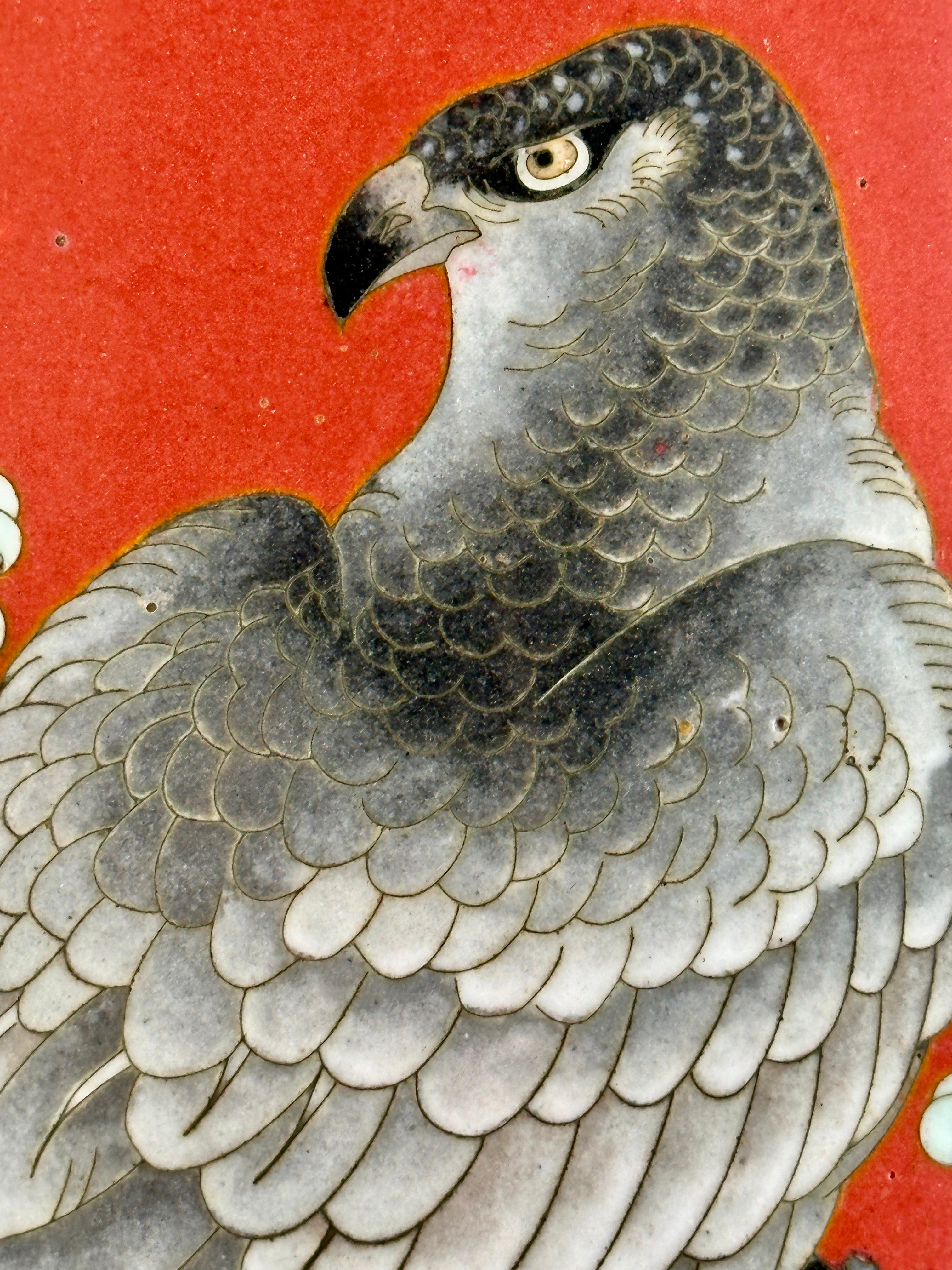19th Century Very Rare Antique Japanese Meiji Era (late 1800's) Cloisonné Vase Falcon 34