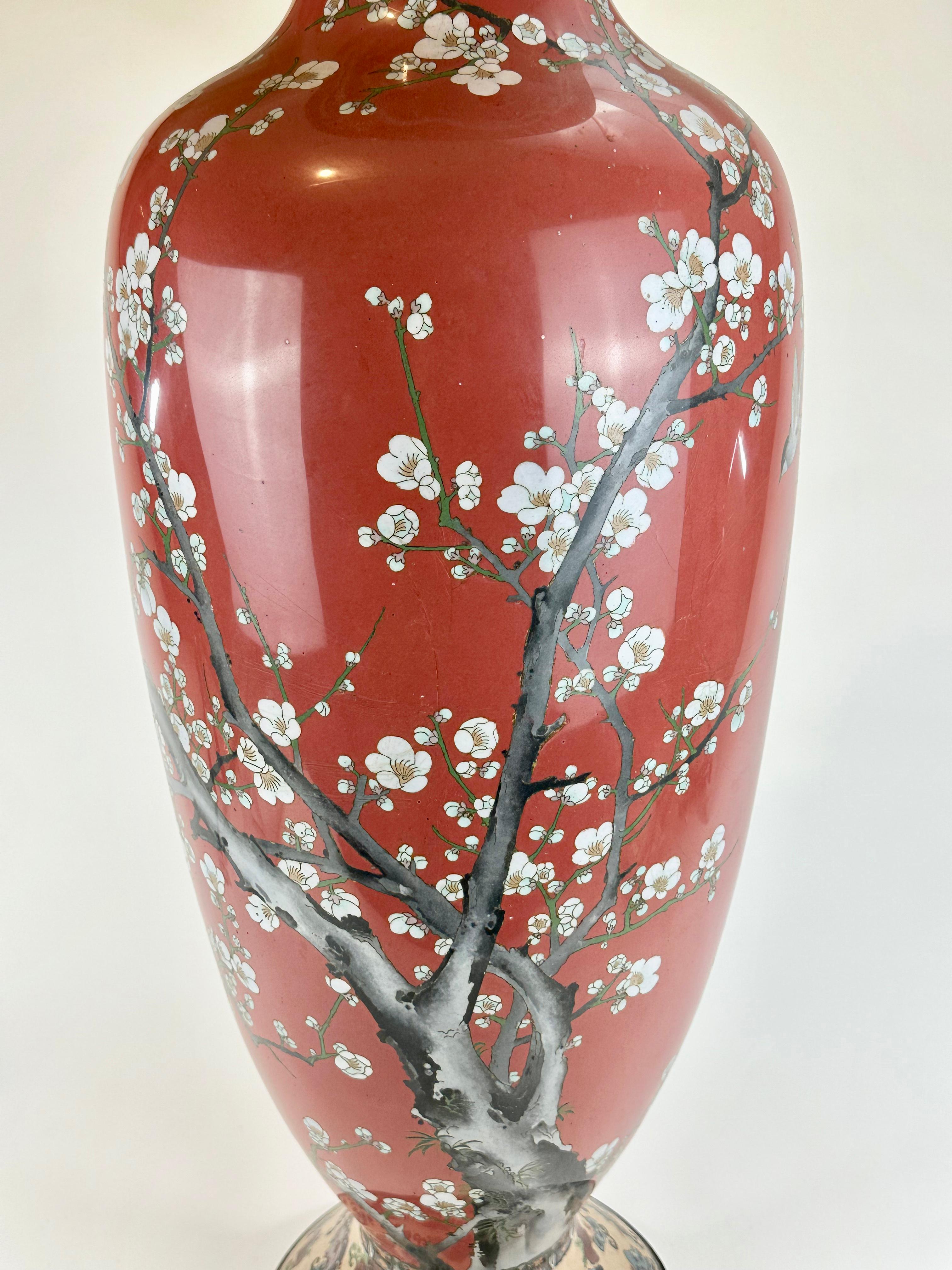 Cuivre Très rare vase cloisonné japonais ancien de l'ère Meiji (fin des années 1800) Falcon 34