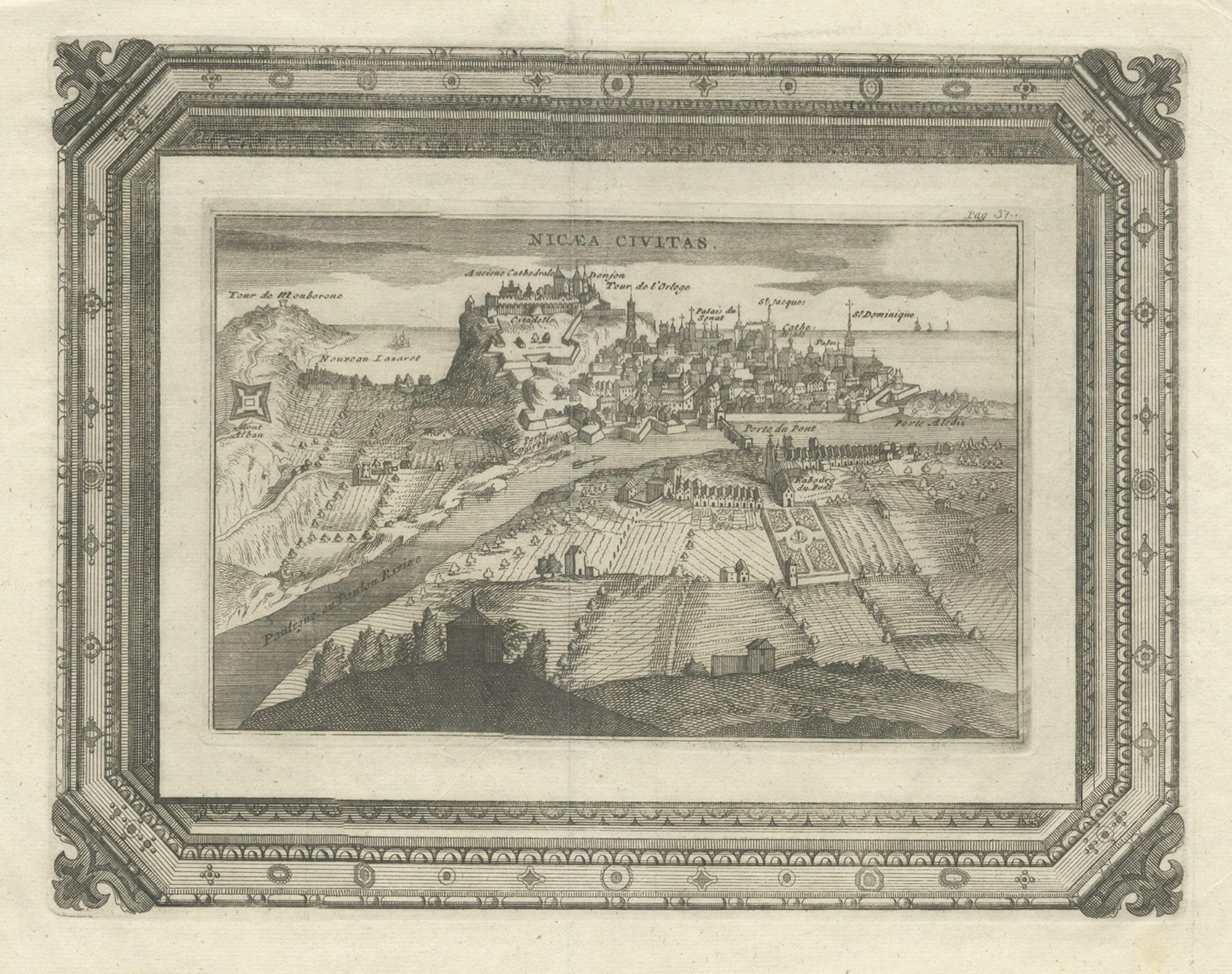 Paper Very Rare Antique Print of the City of Nice in France, c.1700 For Sale