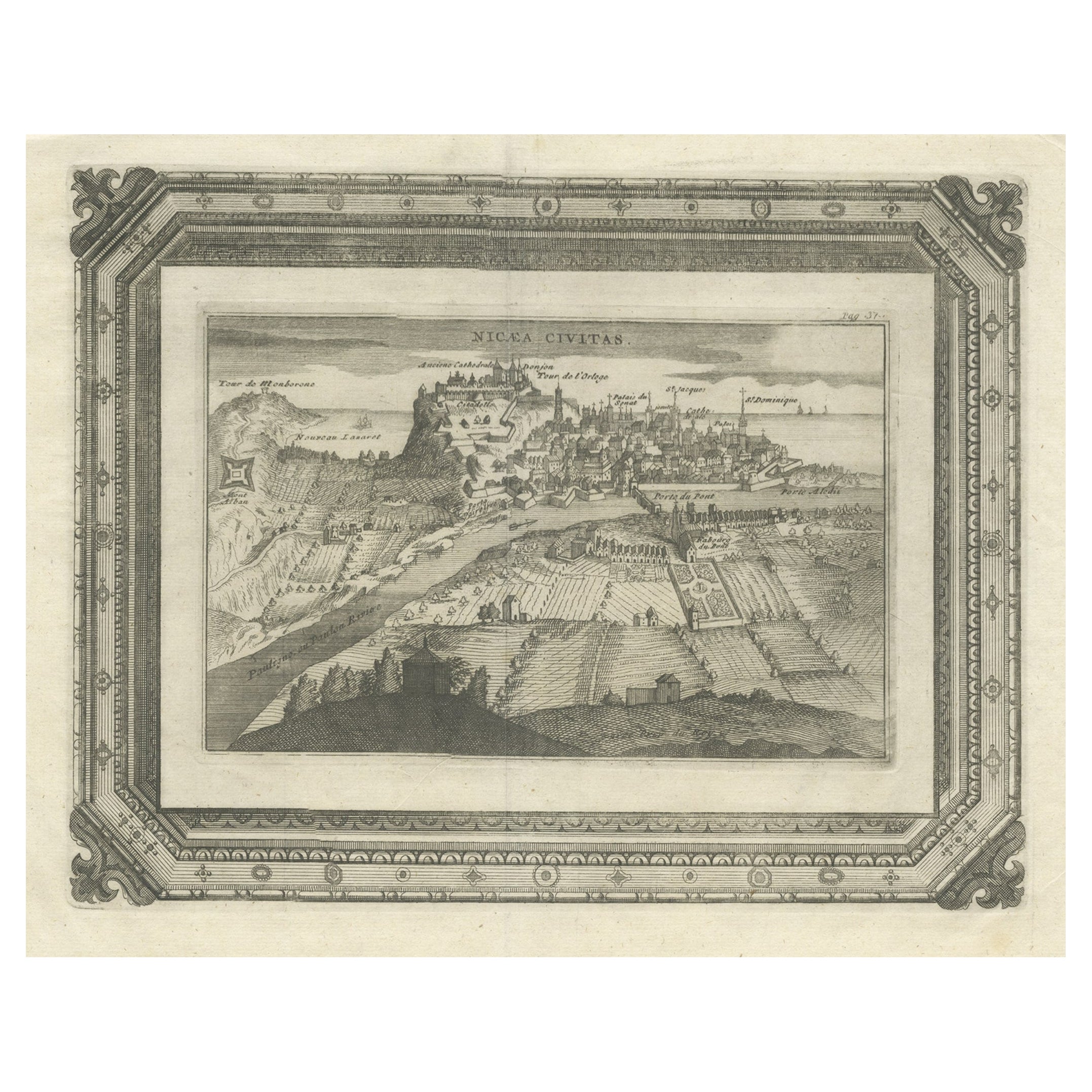 Seltener antiker Druck der Stadt Nizza in Frankreich, um 1700 im Angebot