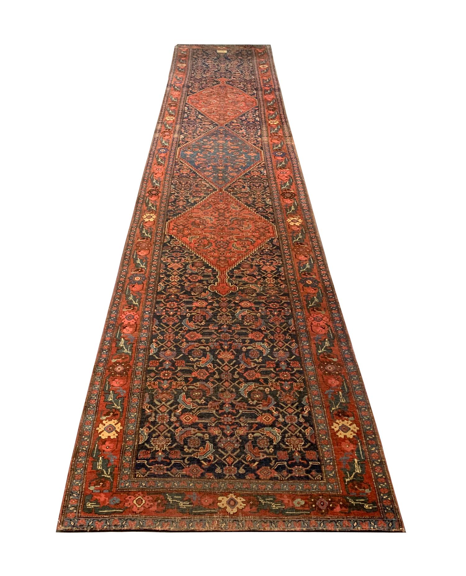 This fine wool Kurdish Antique Runner Rug is an excellent example of carpets woven in the late 19th century, circa 1890. This piece is an extremely rare rug; its intricate detail, satisfactory quality, and craftsmanship make it a highly collectable