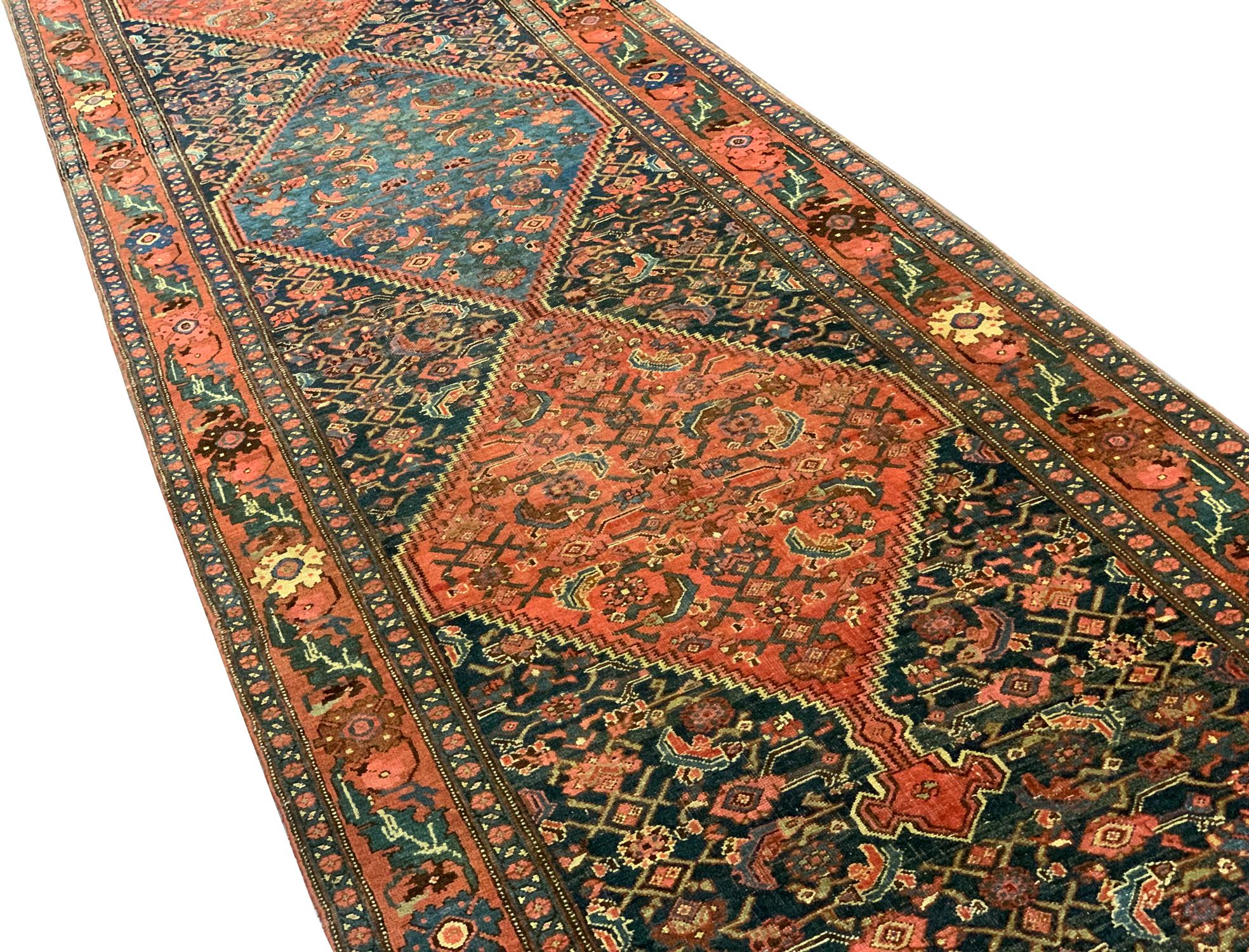 Vegetable Dyed Very Rare Antique Runner Rug Long Traditional Oriental Wool Runner For Sale