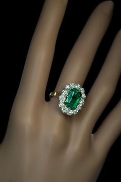 Very Rare Antique Russian Emerald Diamond Engagement Ring