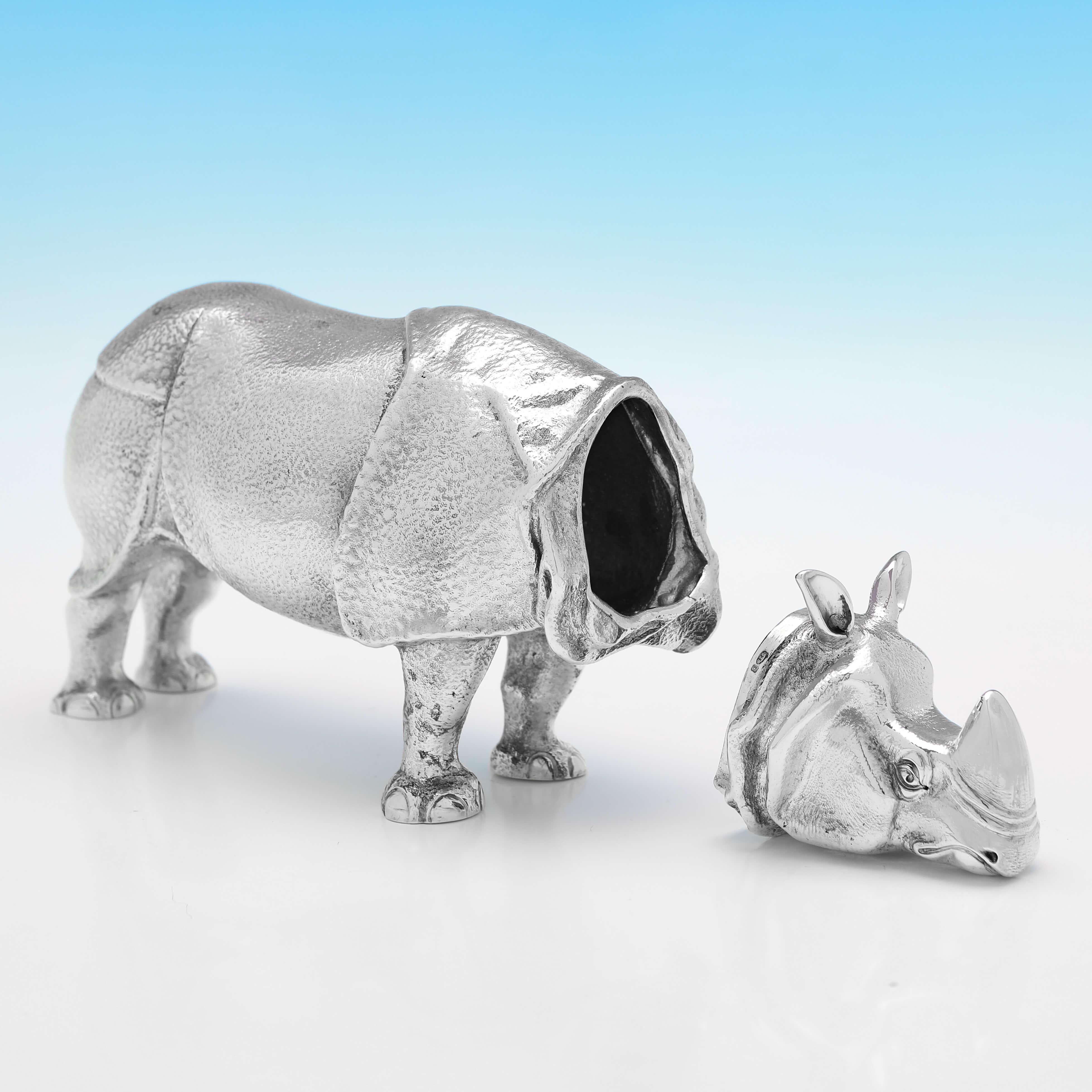 English Very Rare Antique Sterling Silver Rhinoceros Model - Hallmarked in 1906 For Sale