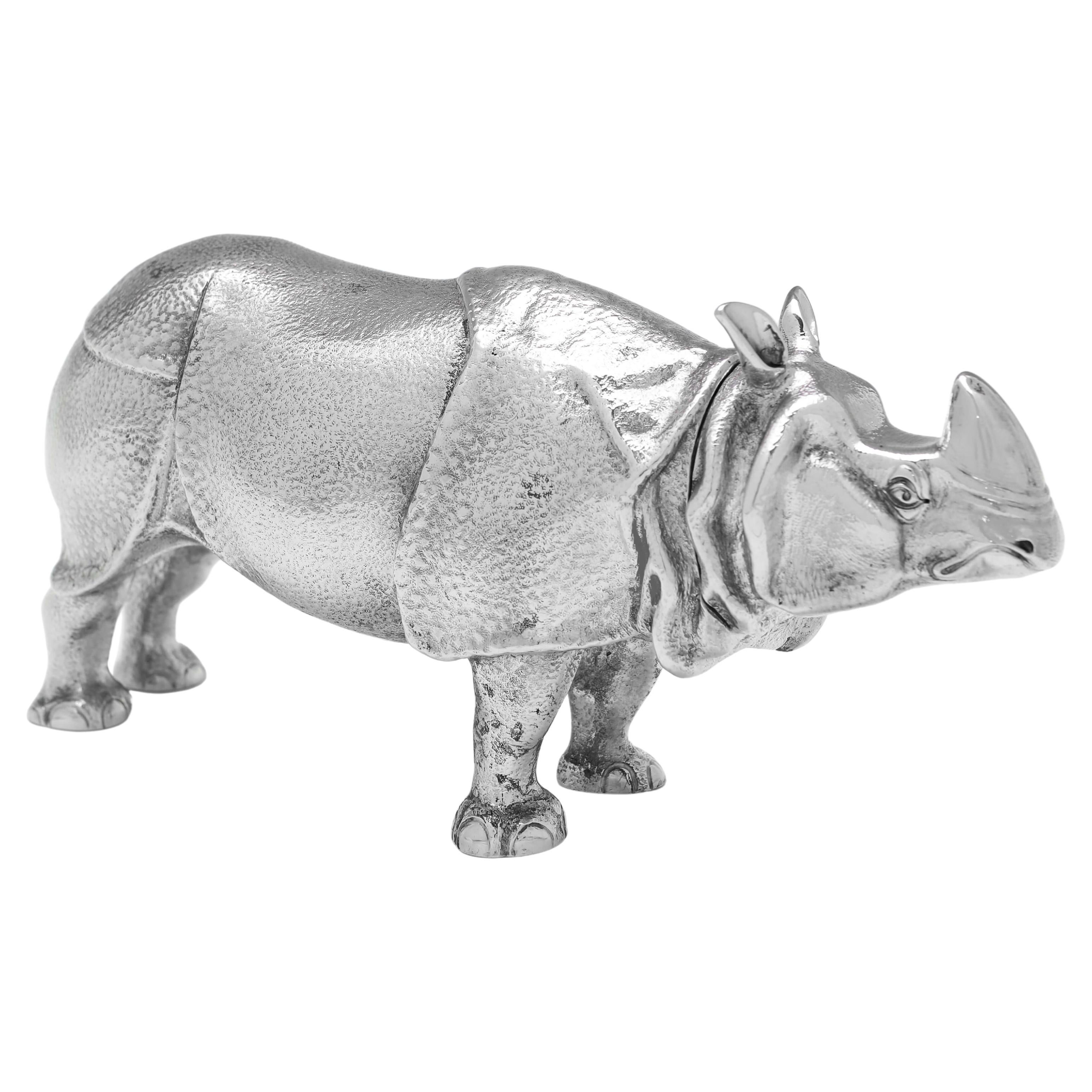 Very Rare Antique Sterling Silver Rhinoceros Model - Hallmarked in 1906 For Sale