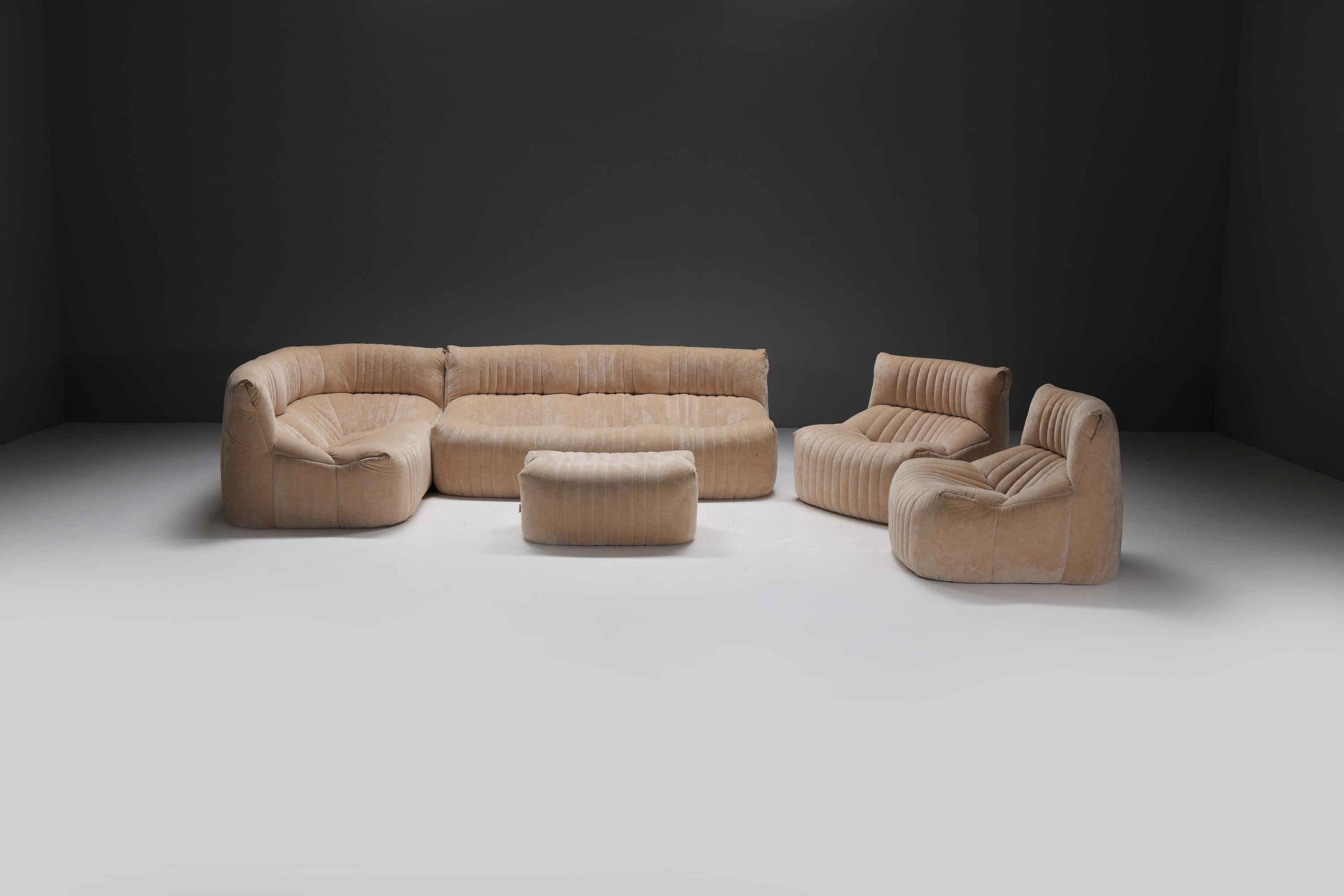 French Very rare ARALIA set 1983 in original fabric by Michel Ducaroy for Ligne Roset For Sale