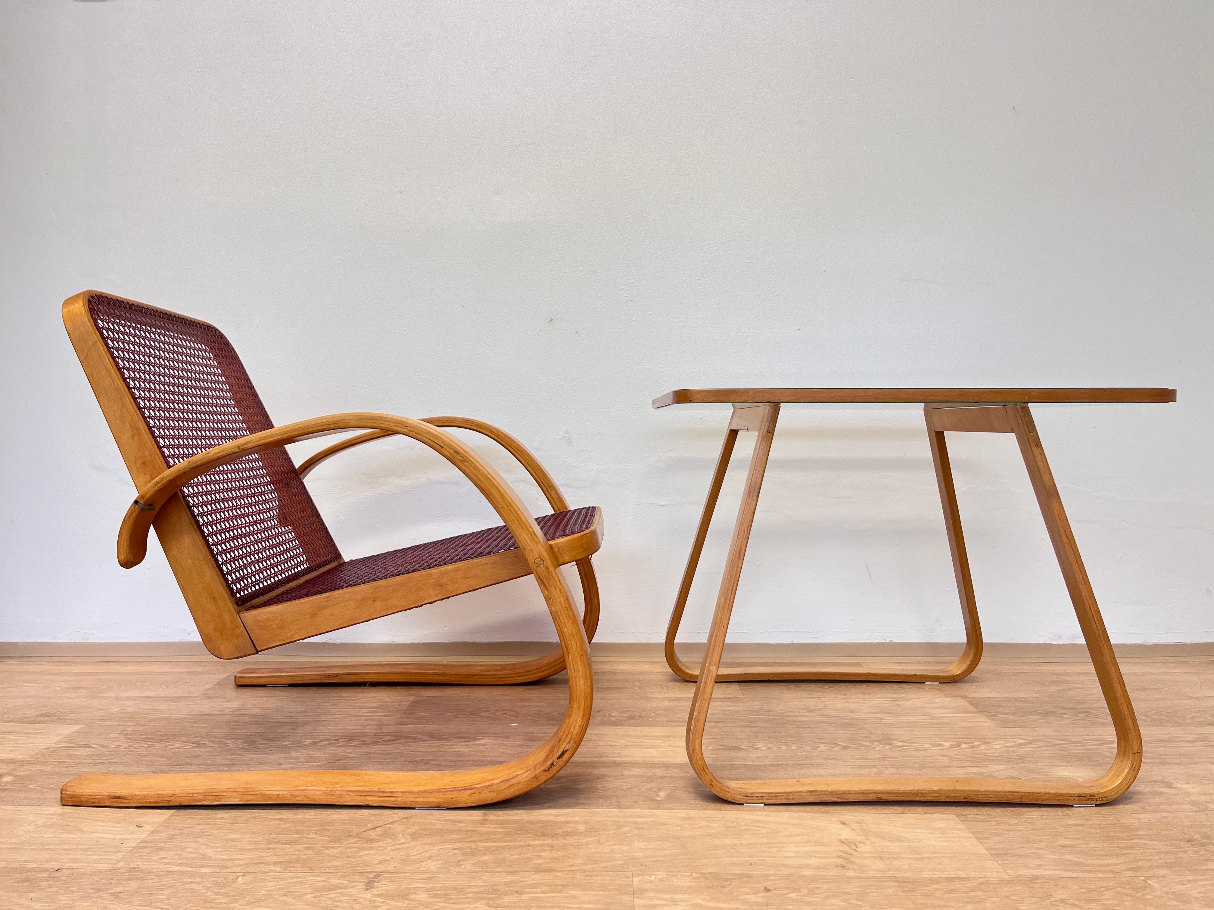 Sillón y mesa MUY RAROS de Miroslav Navrátil para Zdeněk Plesník - Años 40 Moderno de mediados de siglo en venta