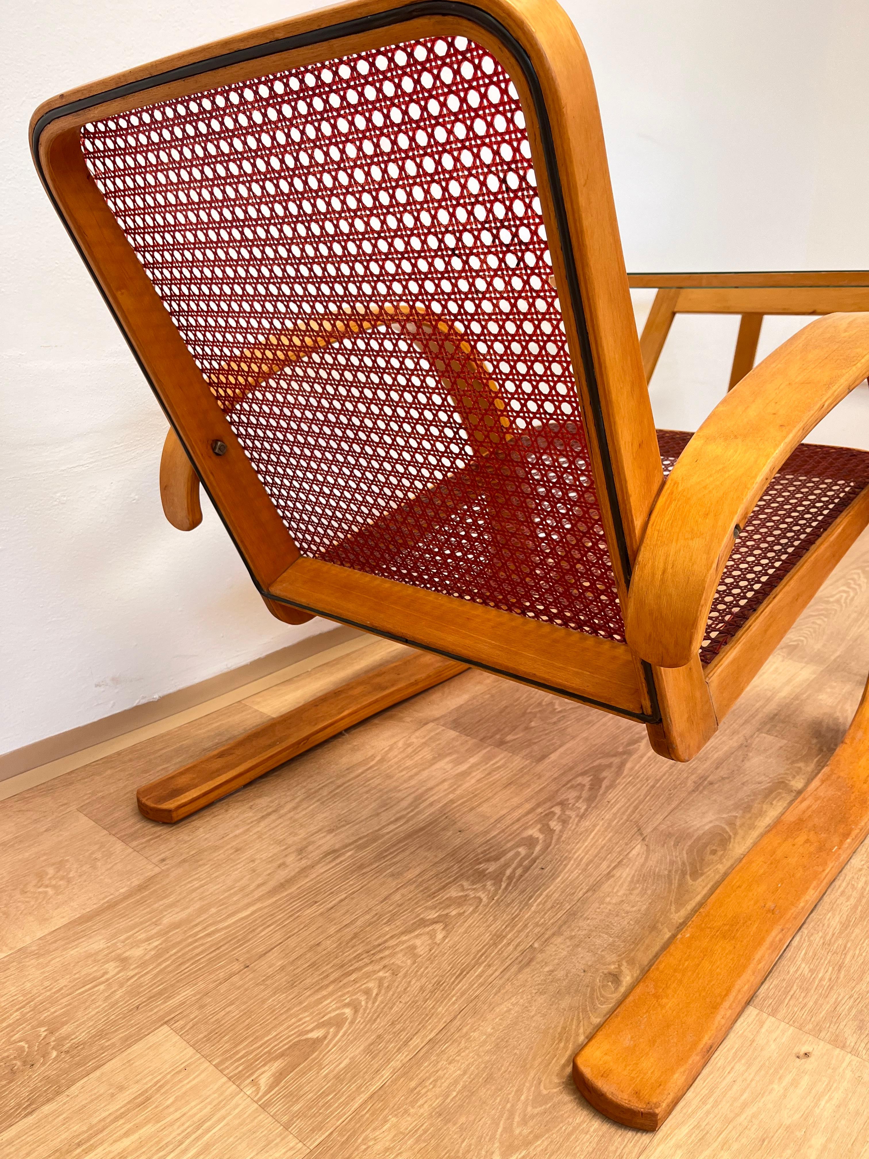 Sillón y mesa MUY RAROS de Miroslav Navrátil para Zdeněk Plesník - Años 40 Mimbre en venta