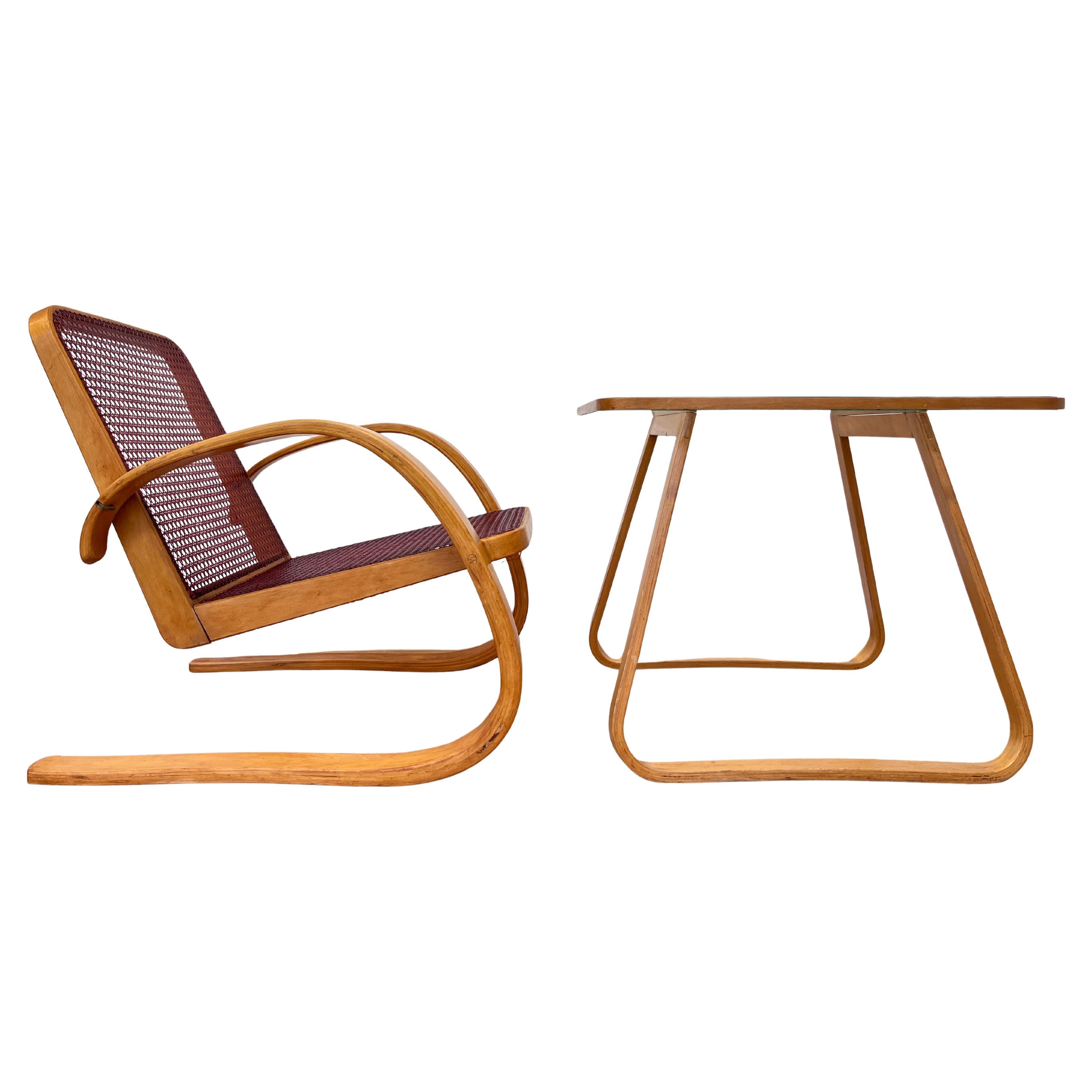 Sillón y mesa MUY RAROS de Miroslav Navrátil para Zdeněk Plesník - Años 40