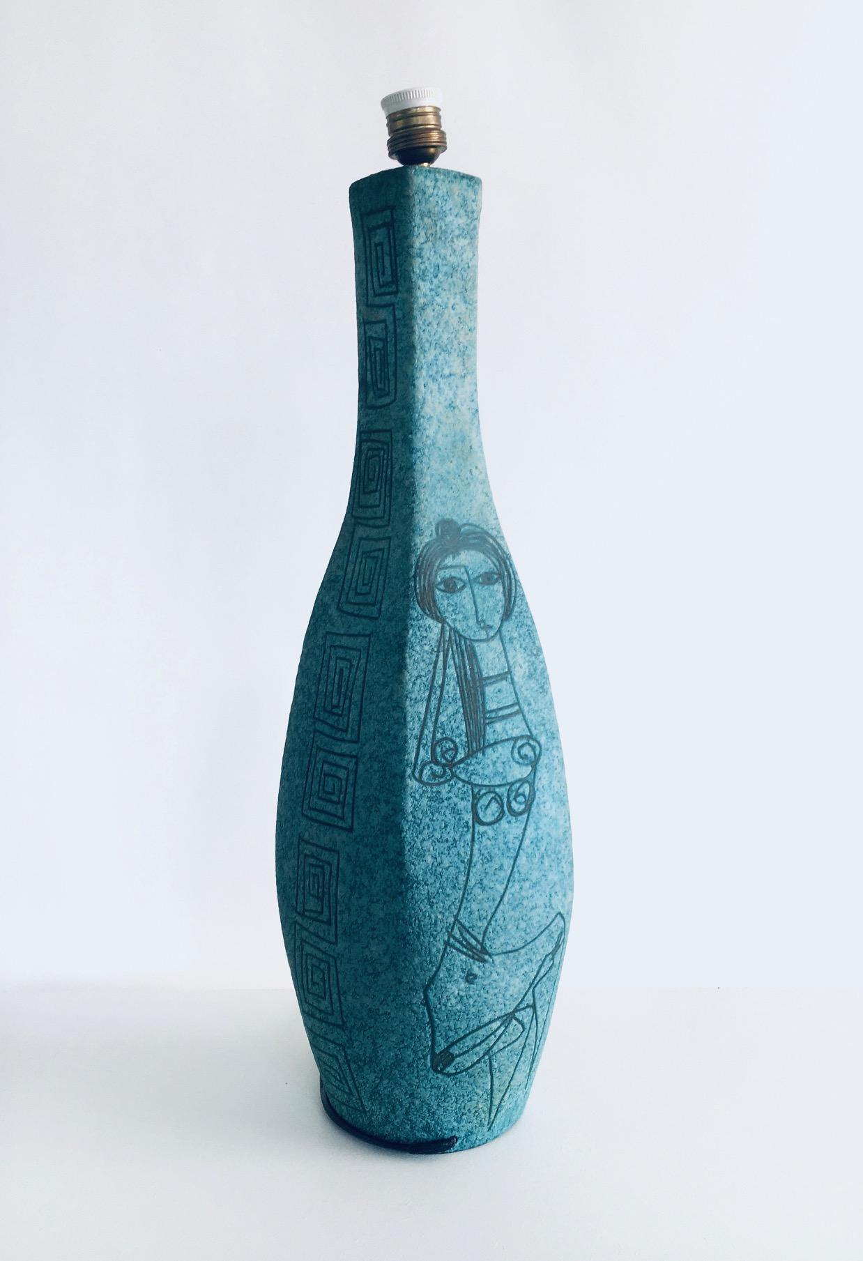 SEHR Seltene Kunstkeramik Sgraffito Tischlampe von Alvino Bagni für Raymor, Italien im Angebot 7