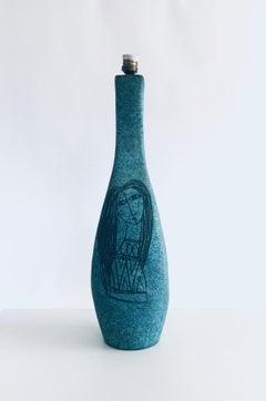 VERY RARE Art Ceramics Sgraffito Table Lamp by Alvino Bagni for Raymor, Italy