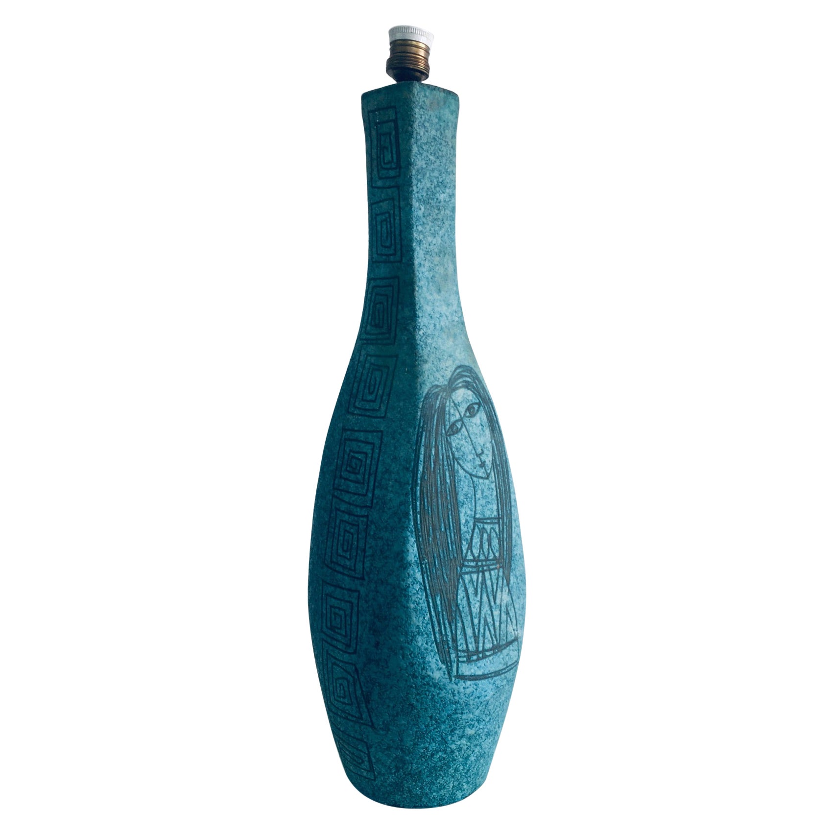 SEHR Seltene Kunstkeramik Sgraffito Tischlampe von Alvino Bagni für Raymor, Italien im Angebot