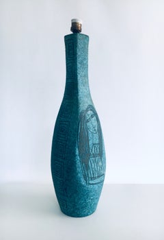 SEHR Seltene Kunstkeramik Sgraffito Tischlampe von Alvino Bagni für Raymor, Italien