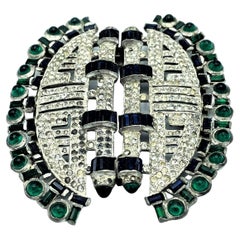 Very rare art deco belt buckle 1930s/40s France, fully set with rhinestones