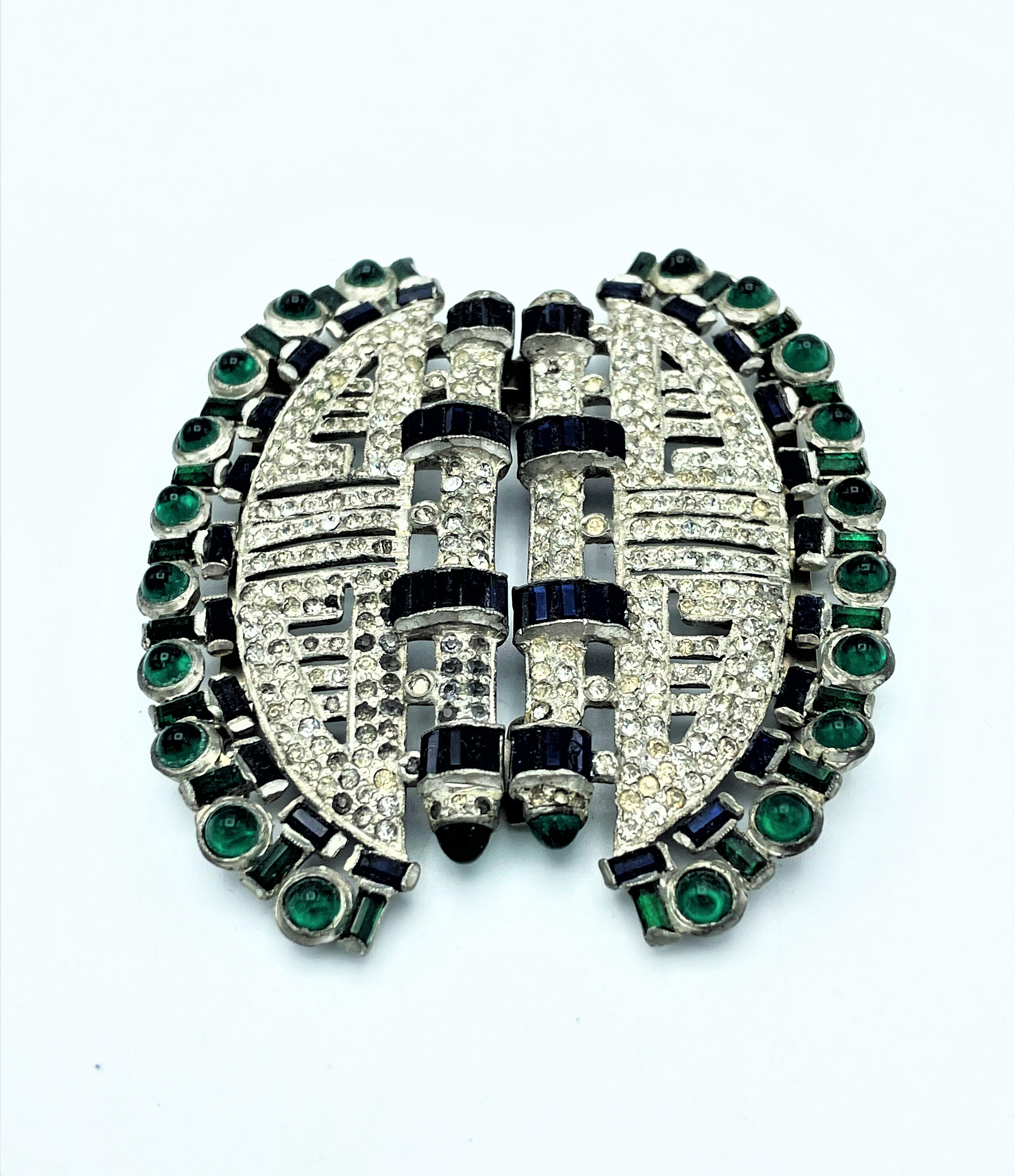 Art Deco Very rare art deco belt buckle 1930s/40s France, fully set with rhinestones For Sale