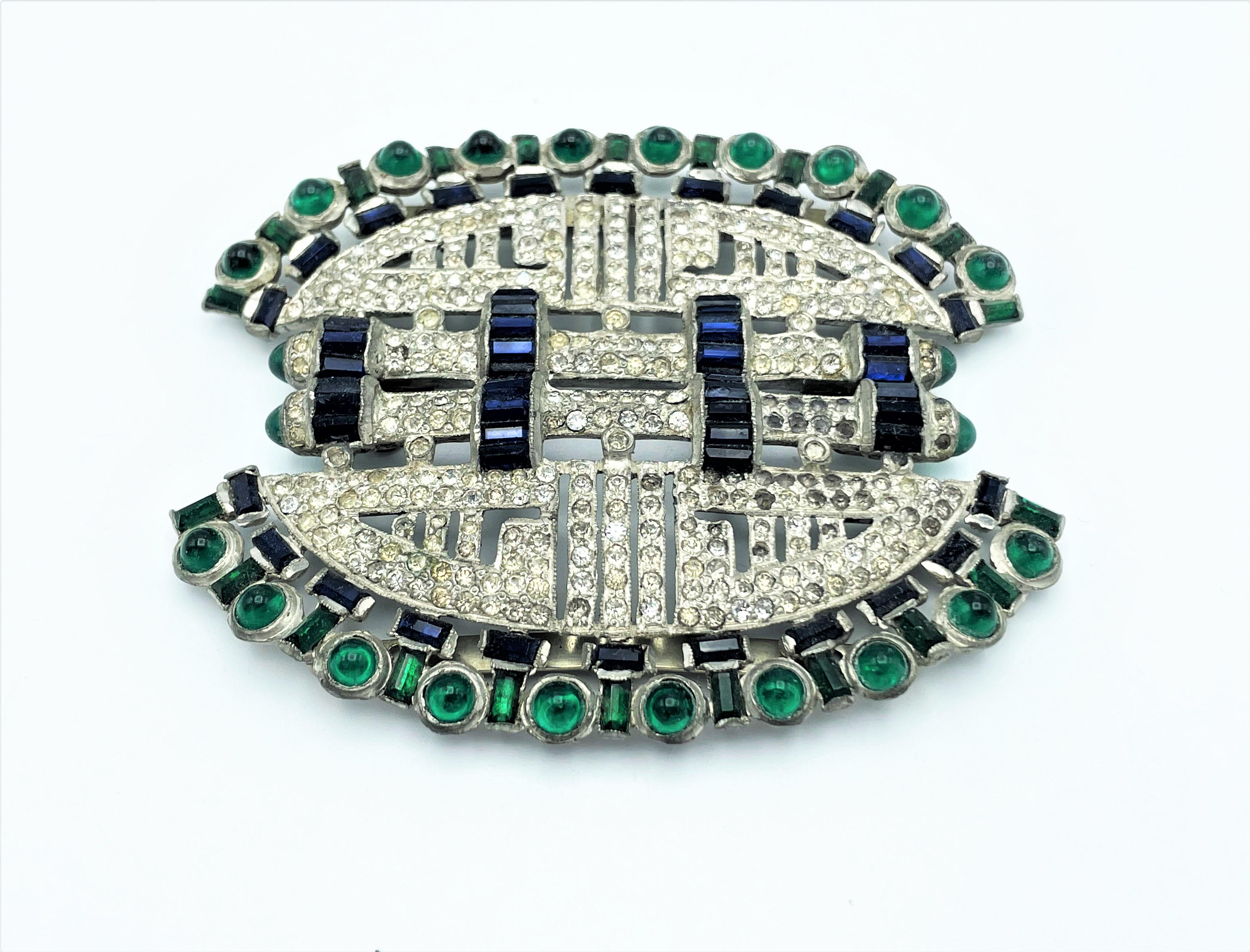 Mixed Cut Very rare art deco belt buckle 1930s/40s France, fully set with rhinestones For Sale
