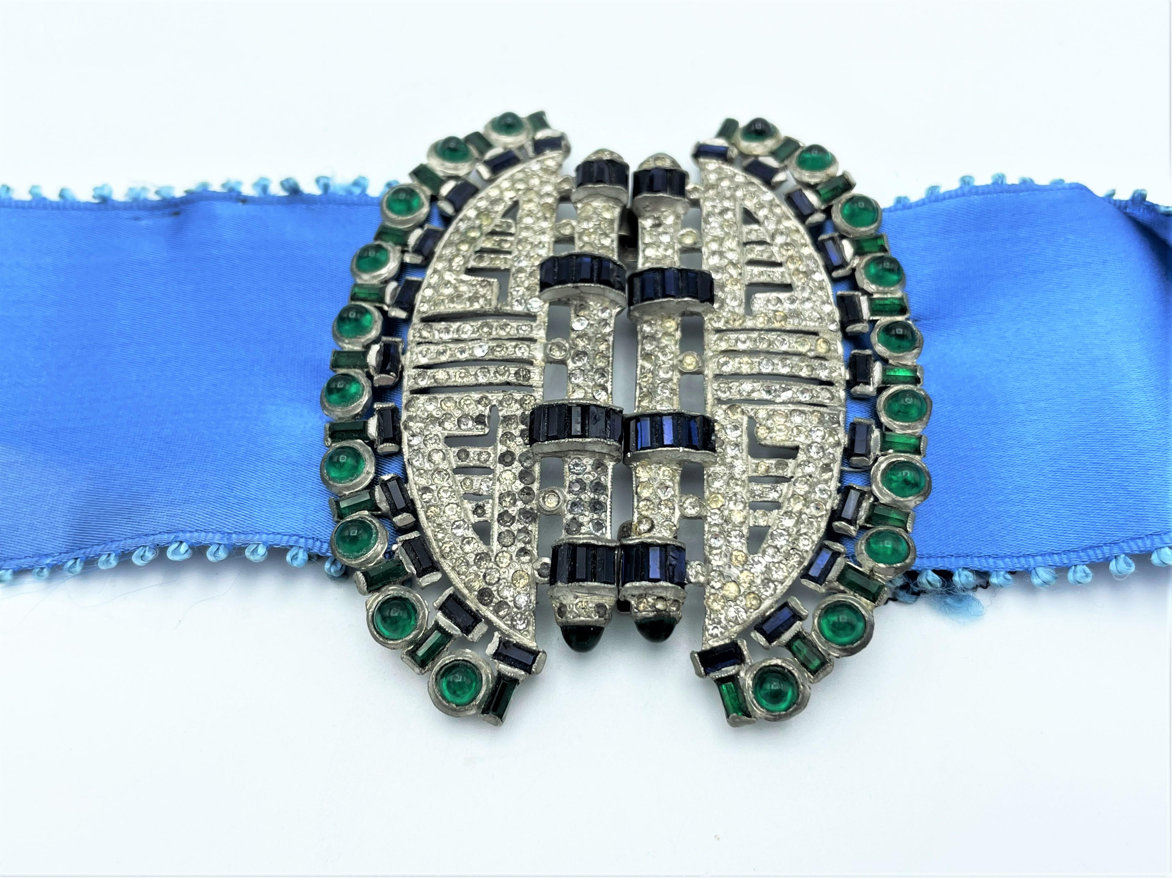 Very rare art deco belt buckle 1930s/40s France, fully set with rhinestones For Sale 1