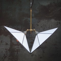 Very Rare Art Deco Brass White Stained Opaline Glass Pendant Lamp