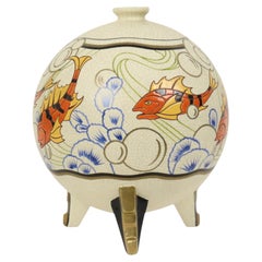 Very Rare Art Deco Fish Vase Cracke Glaze Orchies France 1920s