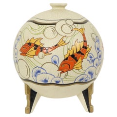 Very Rare Art Deco Fish Vase Cracke Glaze Orchies France 1920s