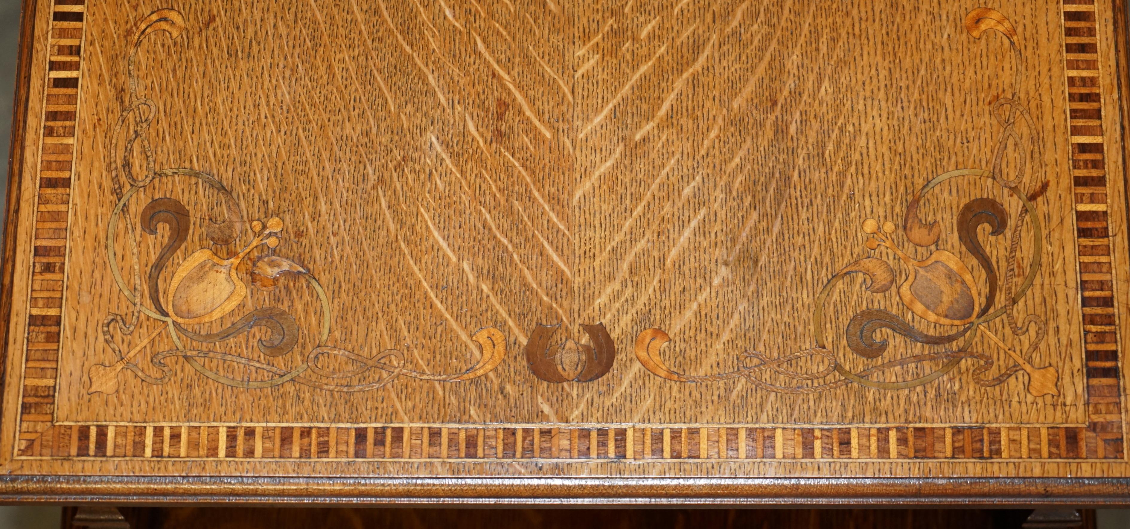 Very Rare Art Nouveau Oak & Sample Wood Inlaid Revolving Bookcase Side End Table For Sale 5