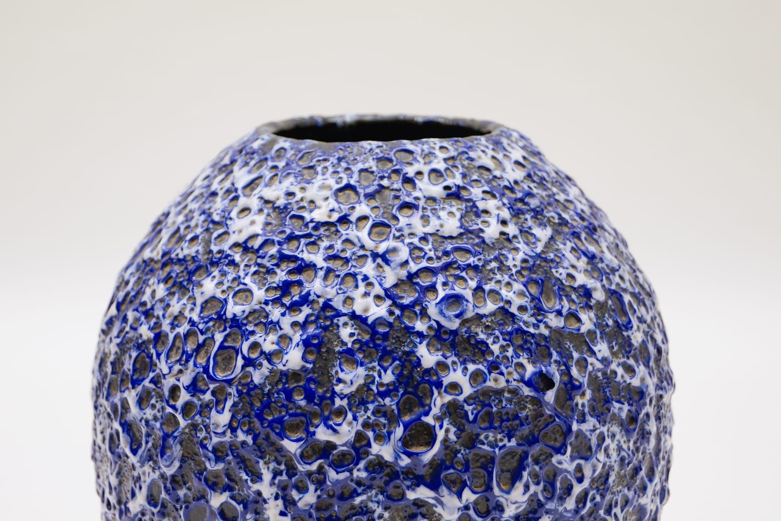 Very Rare Awesome Huge Blue and White Fat Lava Vase by ES Keramik, Germany 1950s For Sale 2