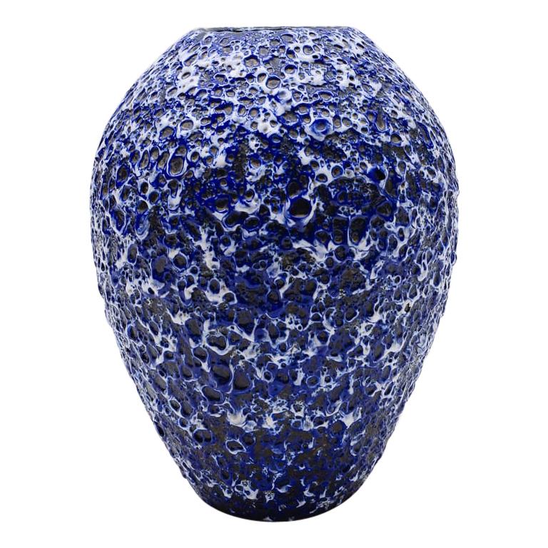 Very Rare Awesome Huge Blue and White Fat Lava Vase by ES Keramik, Germany 1950s For Sale