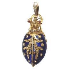 very rare beetle pendant watch adorned with enamel, diamonds and rubies