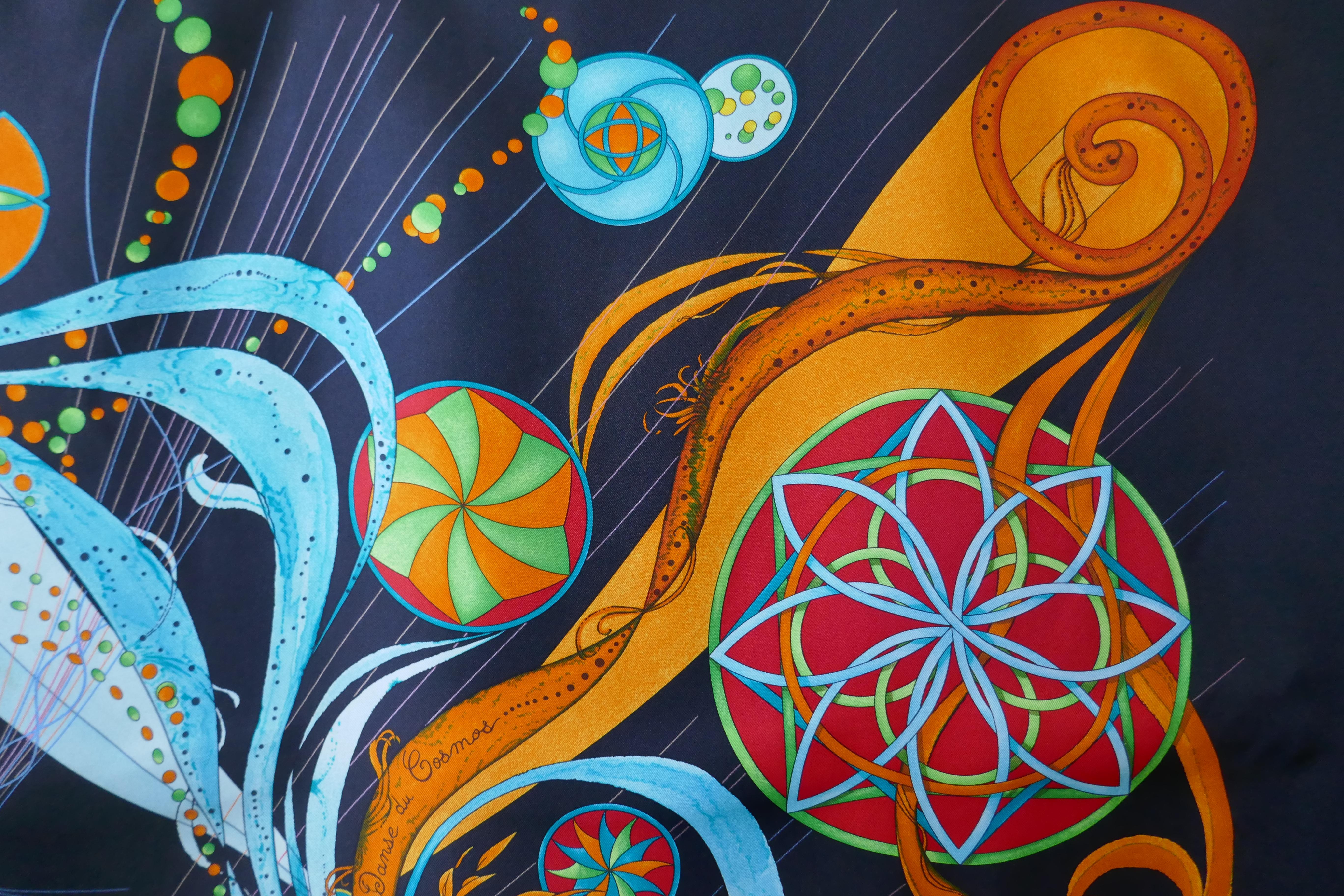Very Rare Black Hermes “La Danse Du Cosmos” Silk Scarf by Zoe Pauwels 6