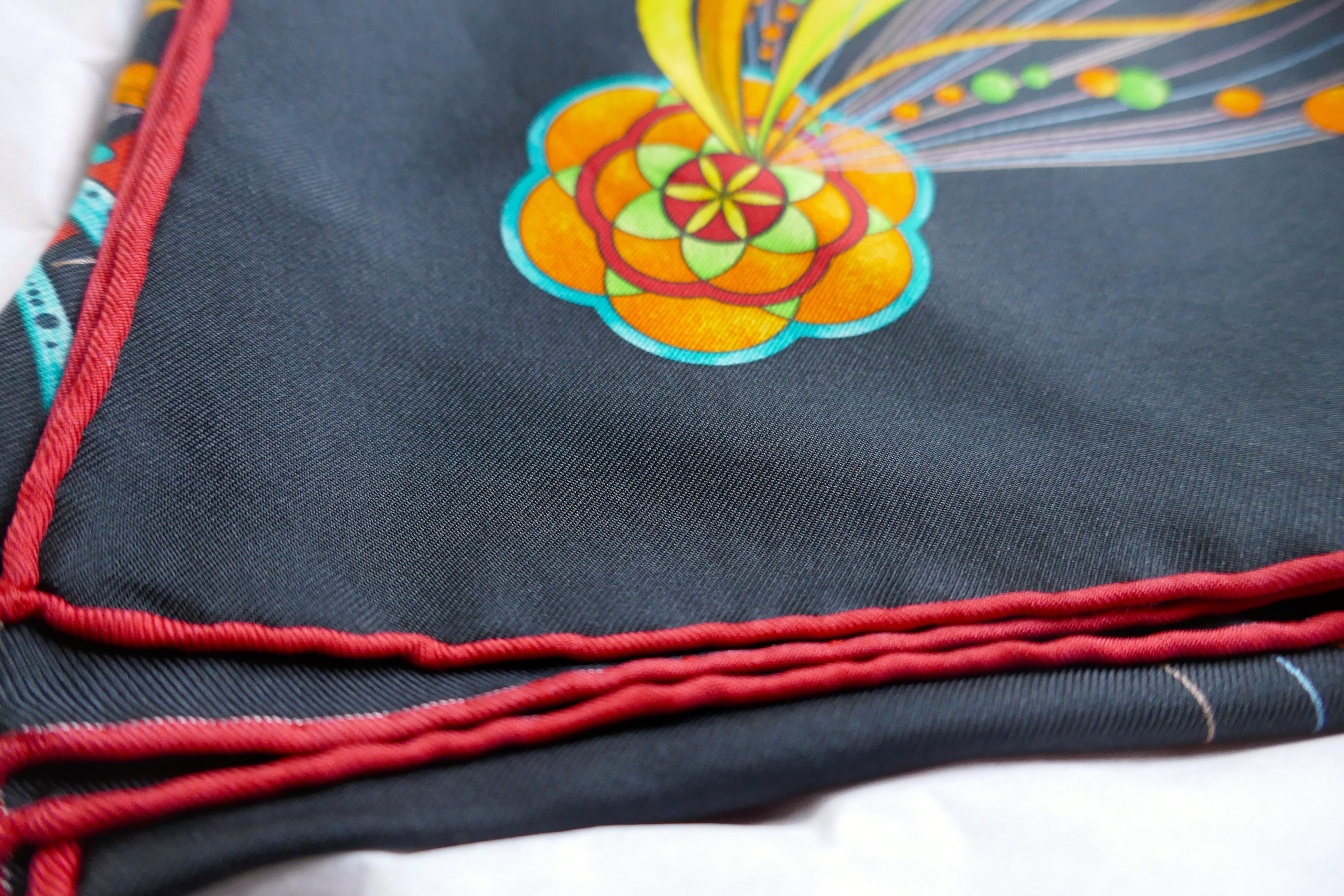 Women's Very Rare Black Hermes “La Danse Du Cosmos” Silk Scarf by Zoe Pauwels
