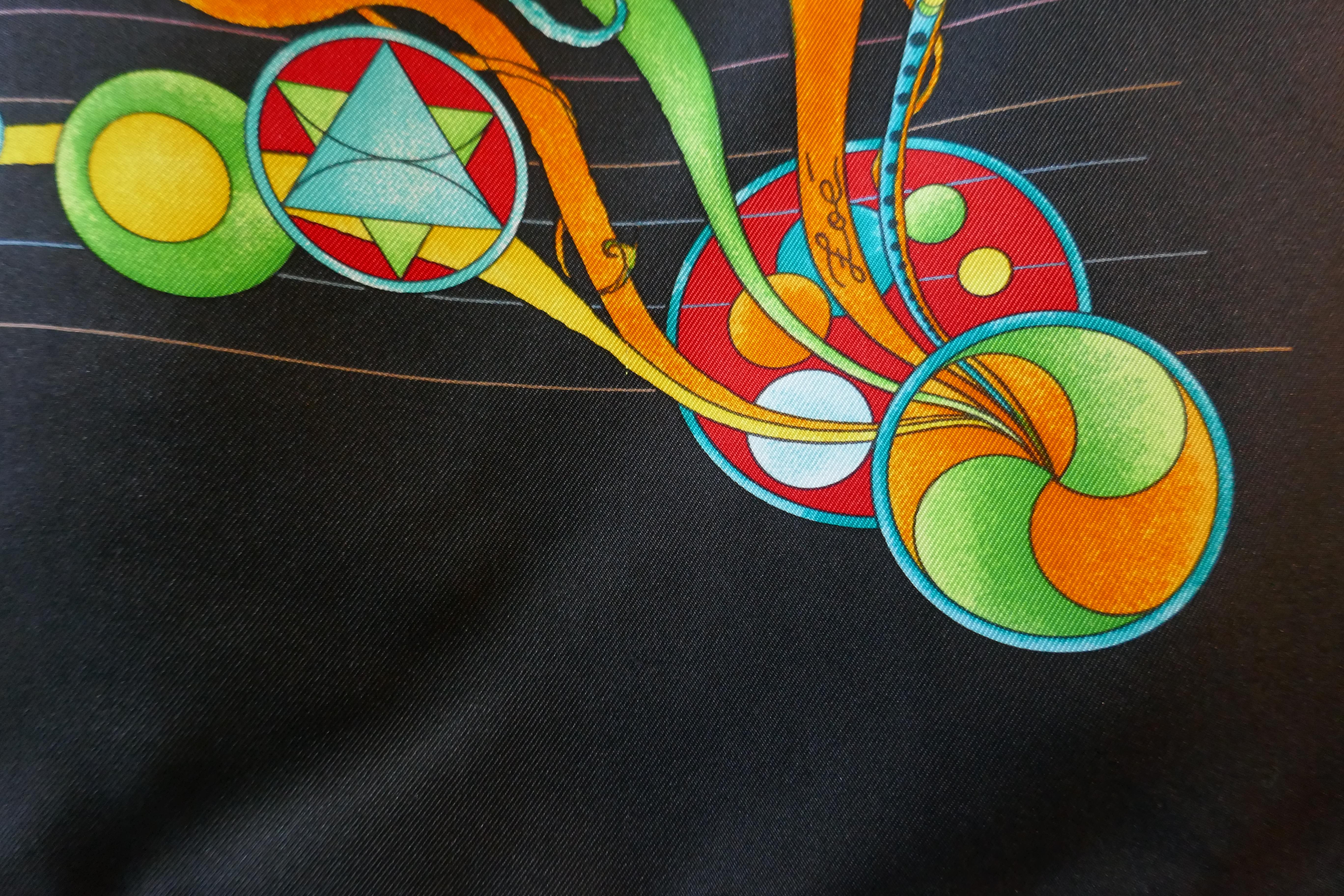 Very Rare Black Hermes “La Danse Du Cosmos” Silk Scarf by Zoe Pauwels 1