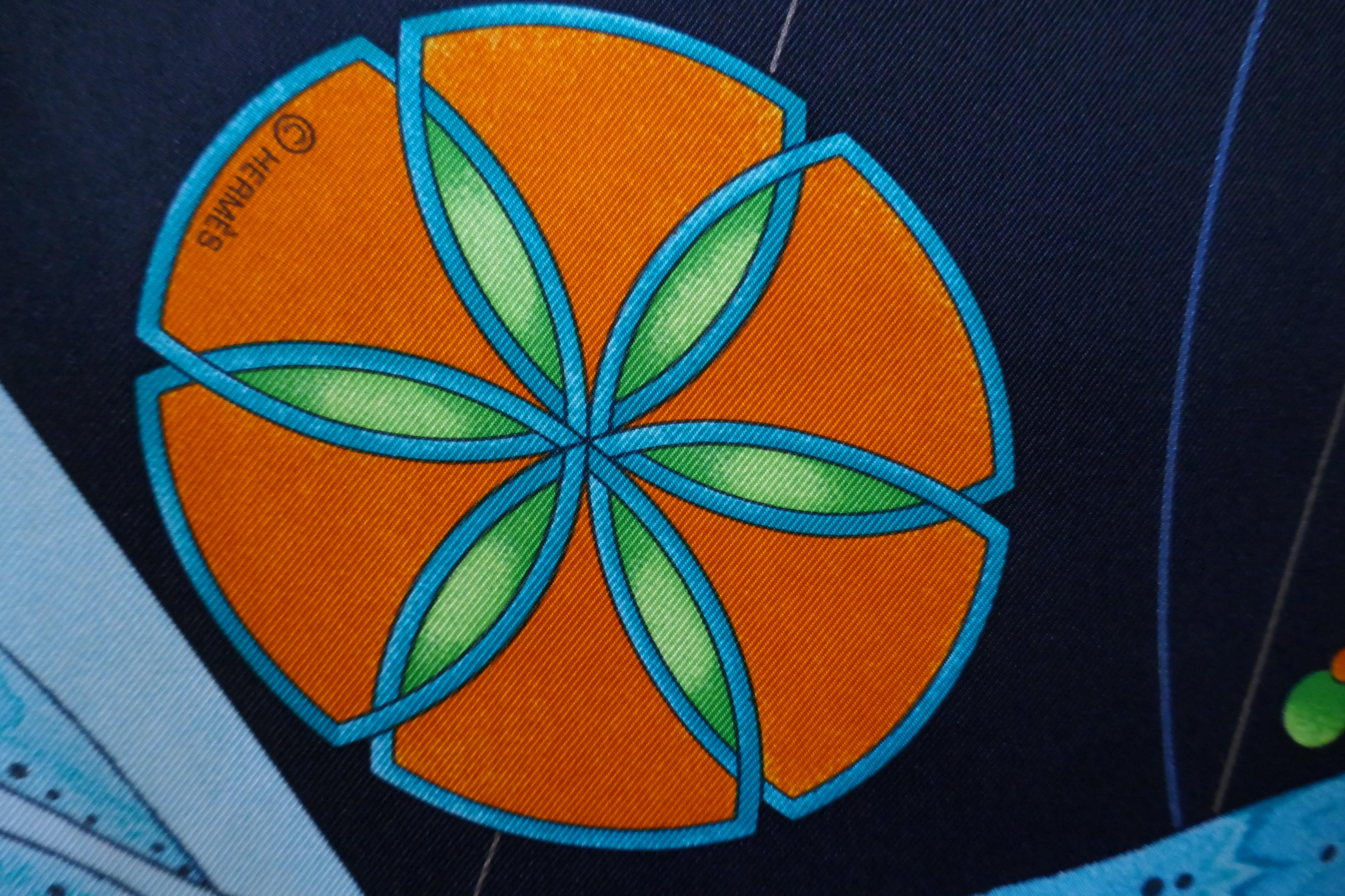 Very Rare Black Hermes “La Danse Du Cosmos” Silk Scarf by Zoe Pauwels 3