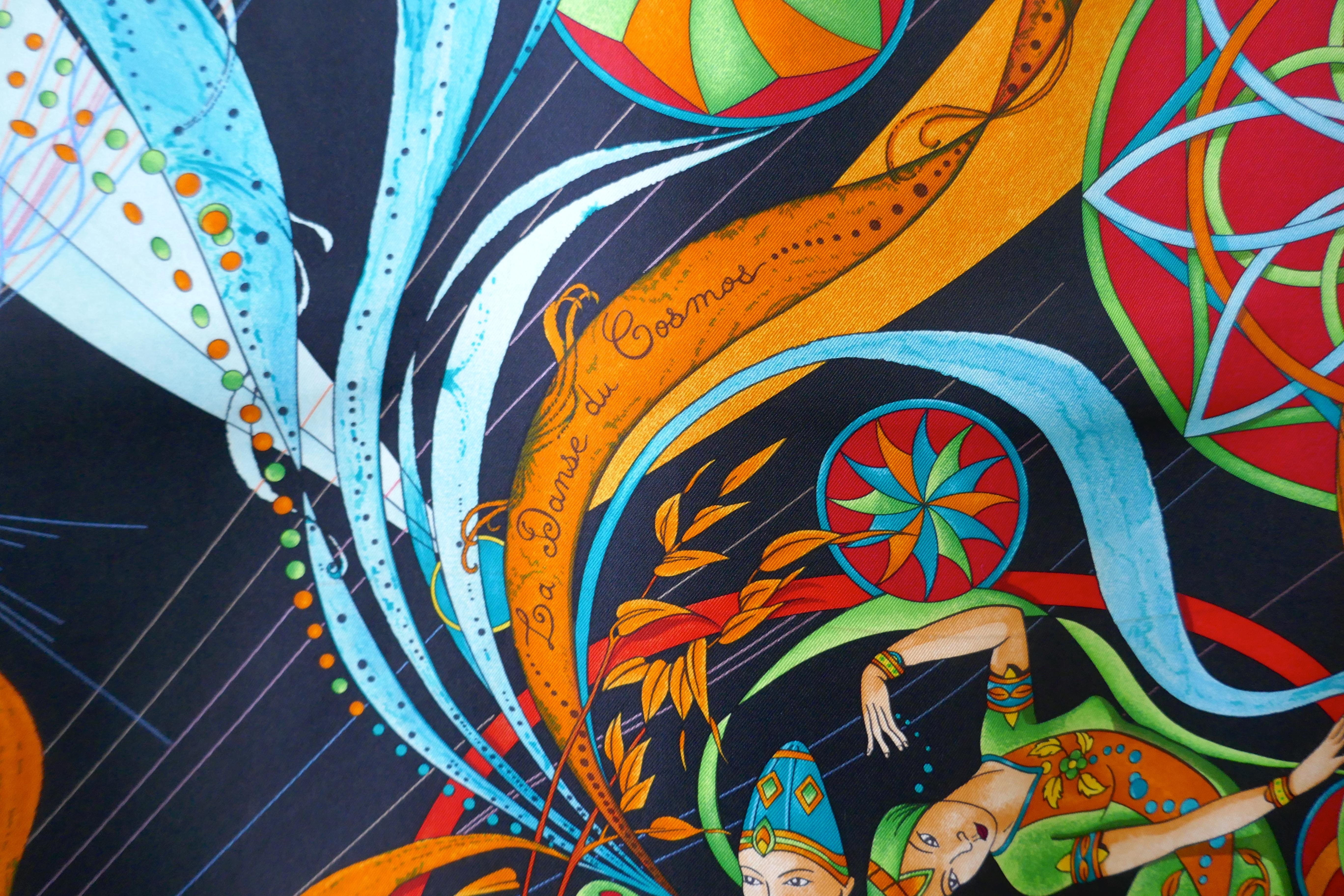 Very Rare Black Hermes “La Danse Du Cosmos” Silk Scarf by Zoe Pauwels 4