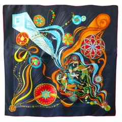 Very Rare Black Hermes “La Danse Du Cosmos” Silk Scarf by Zoe Pauwels