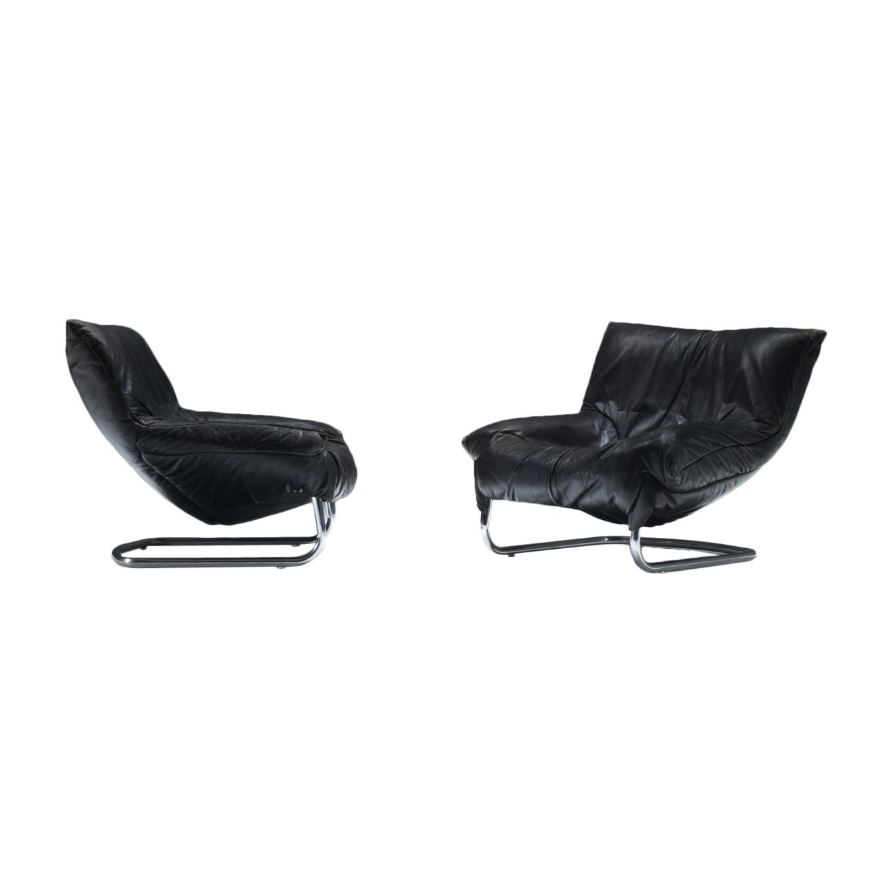 Très rares fauteuils luge en cuir noir de Gerard Van Den Berg - Montis en vente