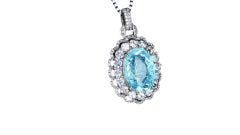 Very Rare Brazilian Neon Blue Paraiba Tourmaline Diamond Necklace 18k White Gold