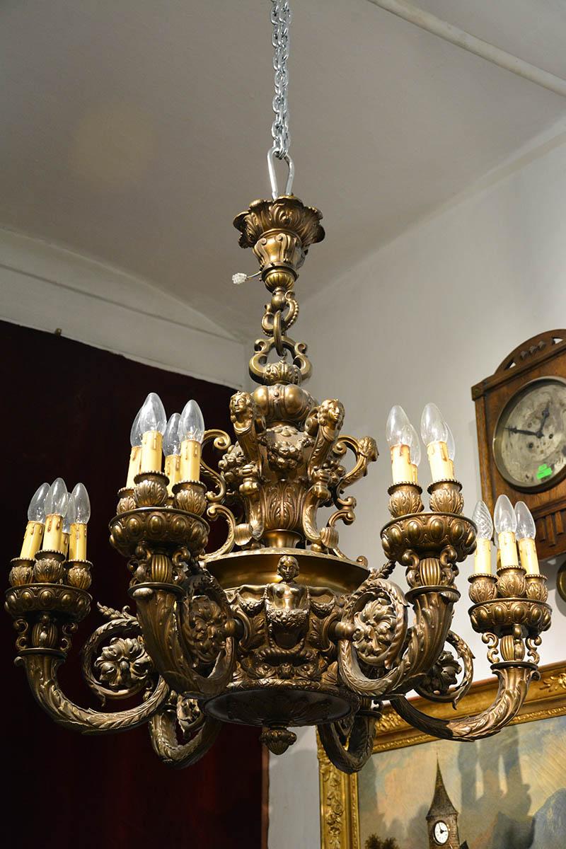 Very Rare Bronze Chandelier 6-Arm, circa 1900 In Good Condition For Sale In Liverpool, GB