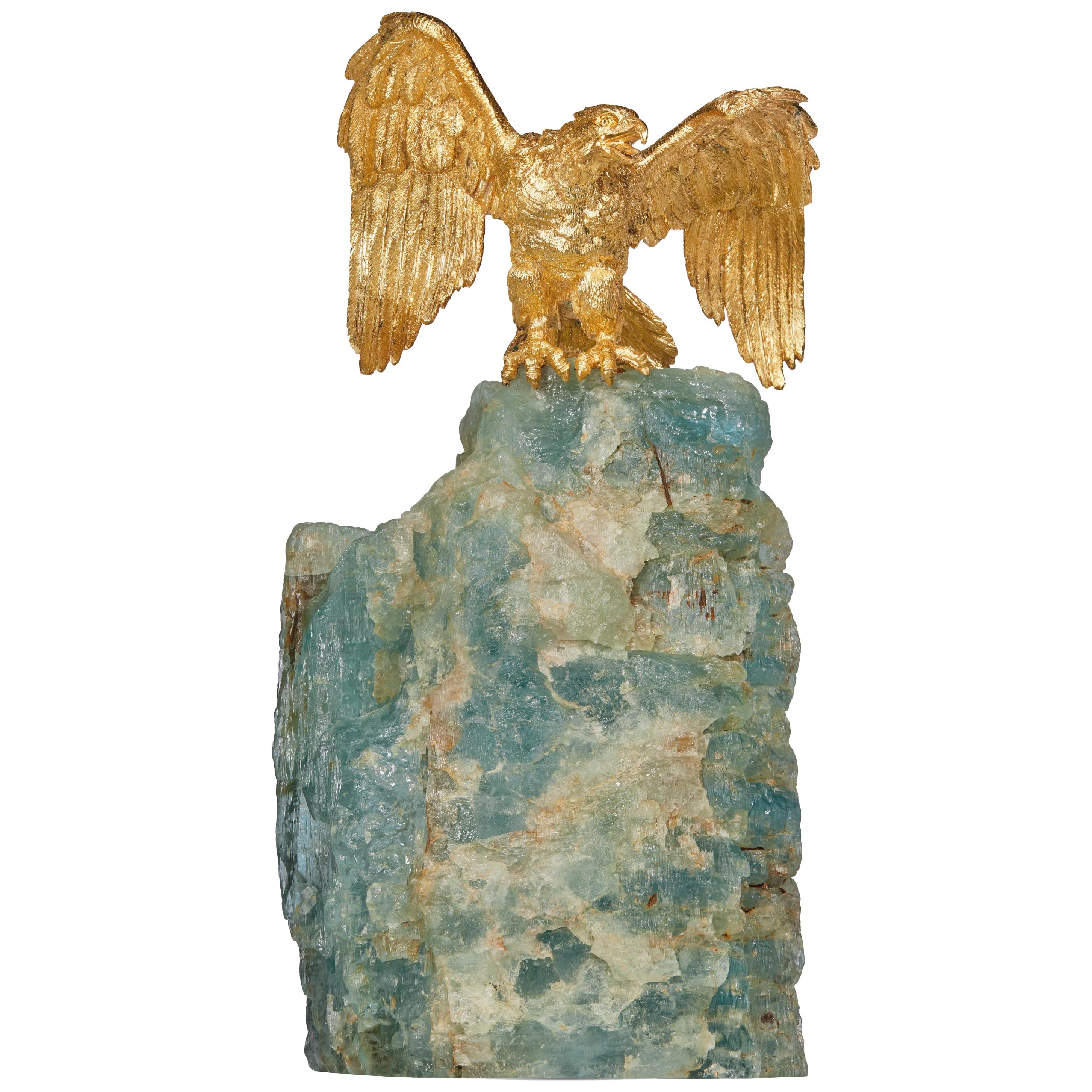 Very Rare Buccellati Aquamarine and Gold Eagle Sculpture