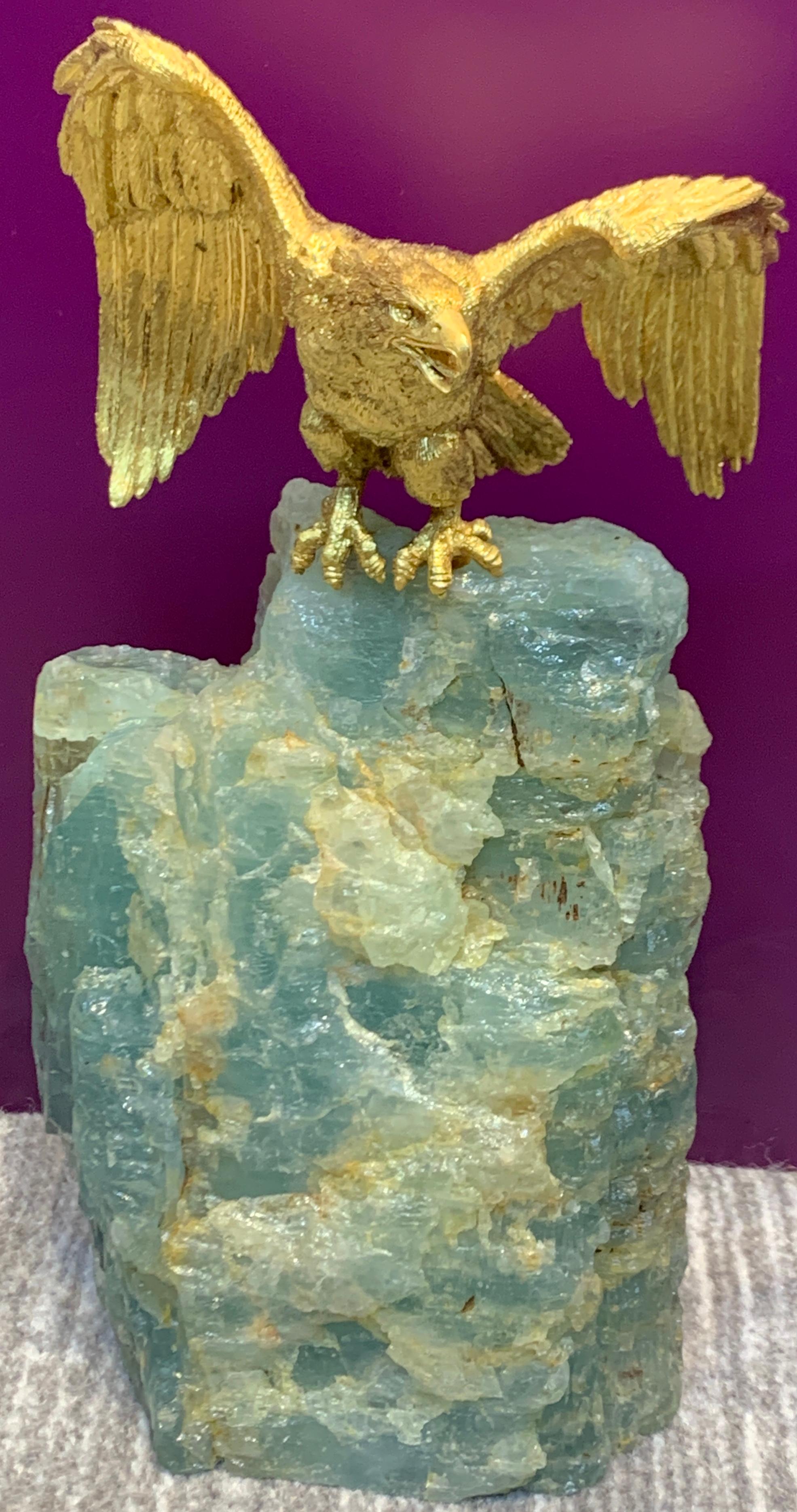 Uncut Very Rare Buccellati Aquamarine and Gold Eagle Sculpture