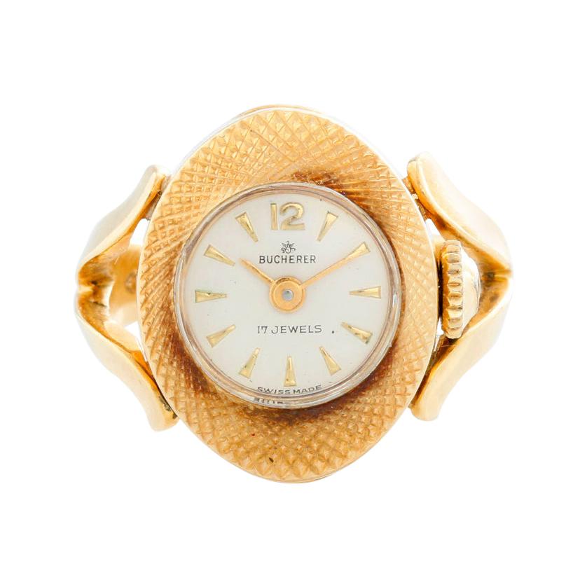 Very Rare Bucherer 18 Karat Yellow Gold Ring Watch