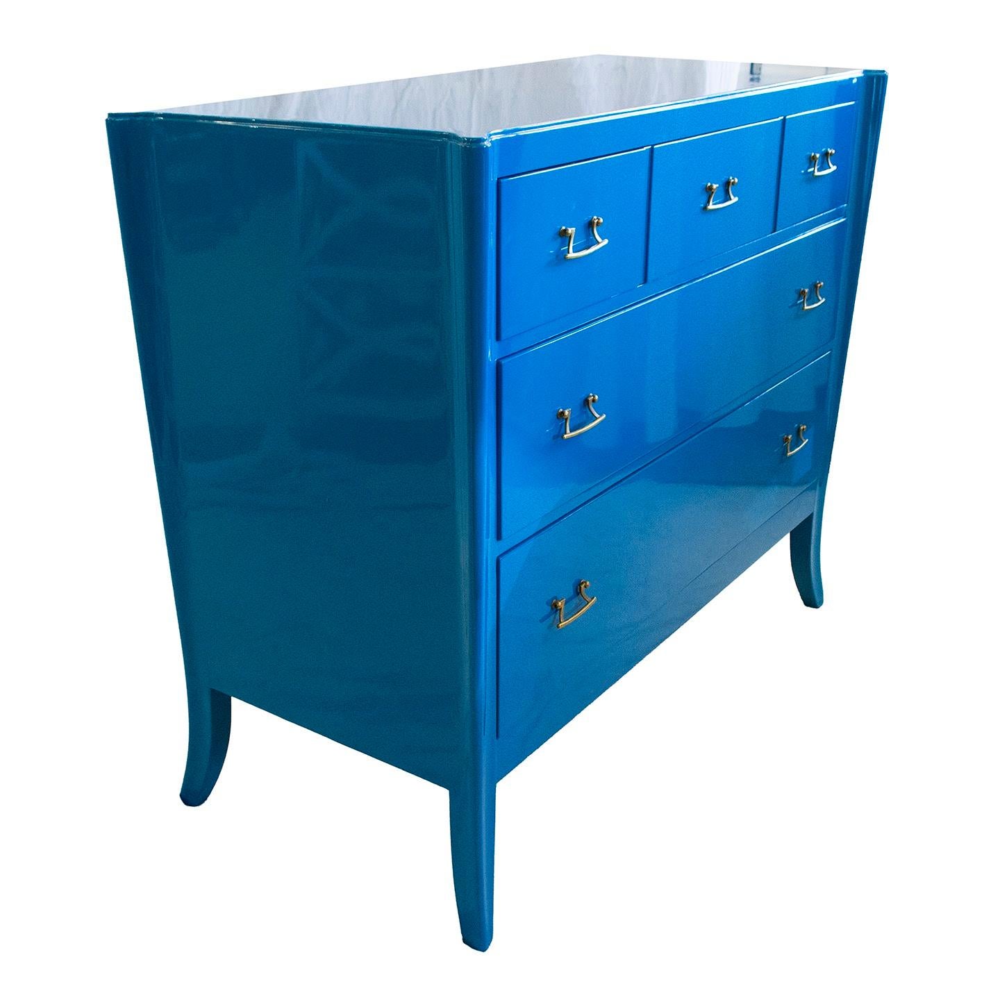 American Very Rare Cal-Mode Dresser by Brown Saltman Lacquered in Laguna Blue For Sale