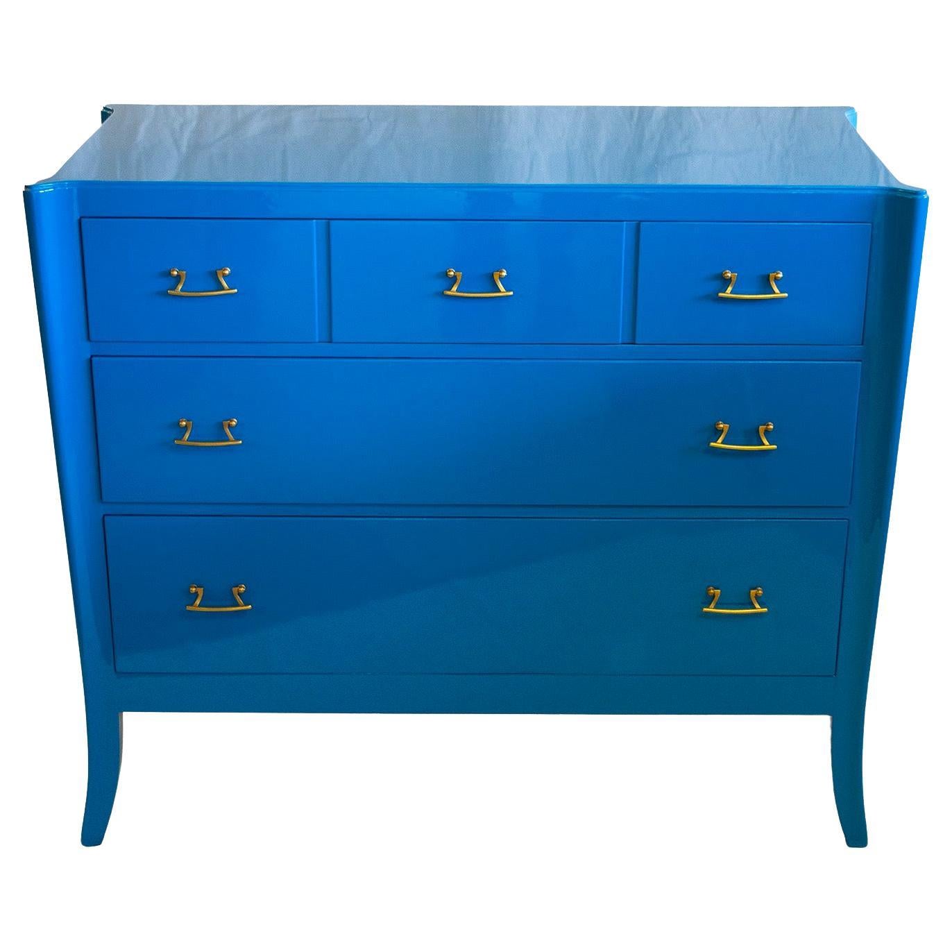 Very Rare Cal-Mode Dresser by Brown Saltman Lacquered in Laguna Blue For Sale