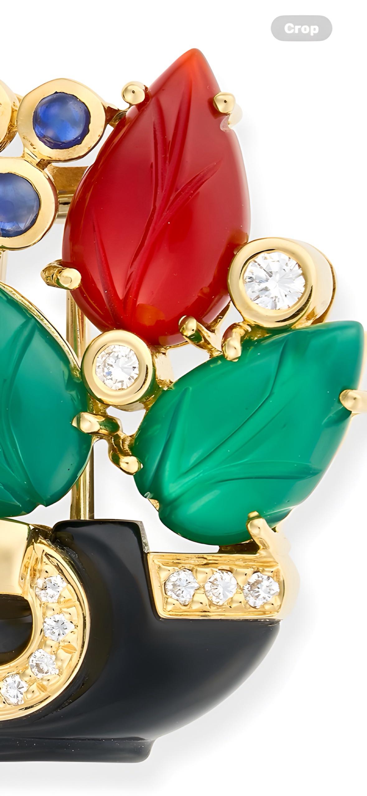 Brilliant Cut Very Rare Cartier Giardinetto Multi-Gem brooch Circa 1980s. For Sale