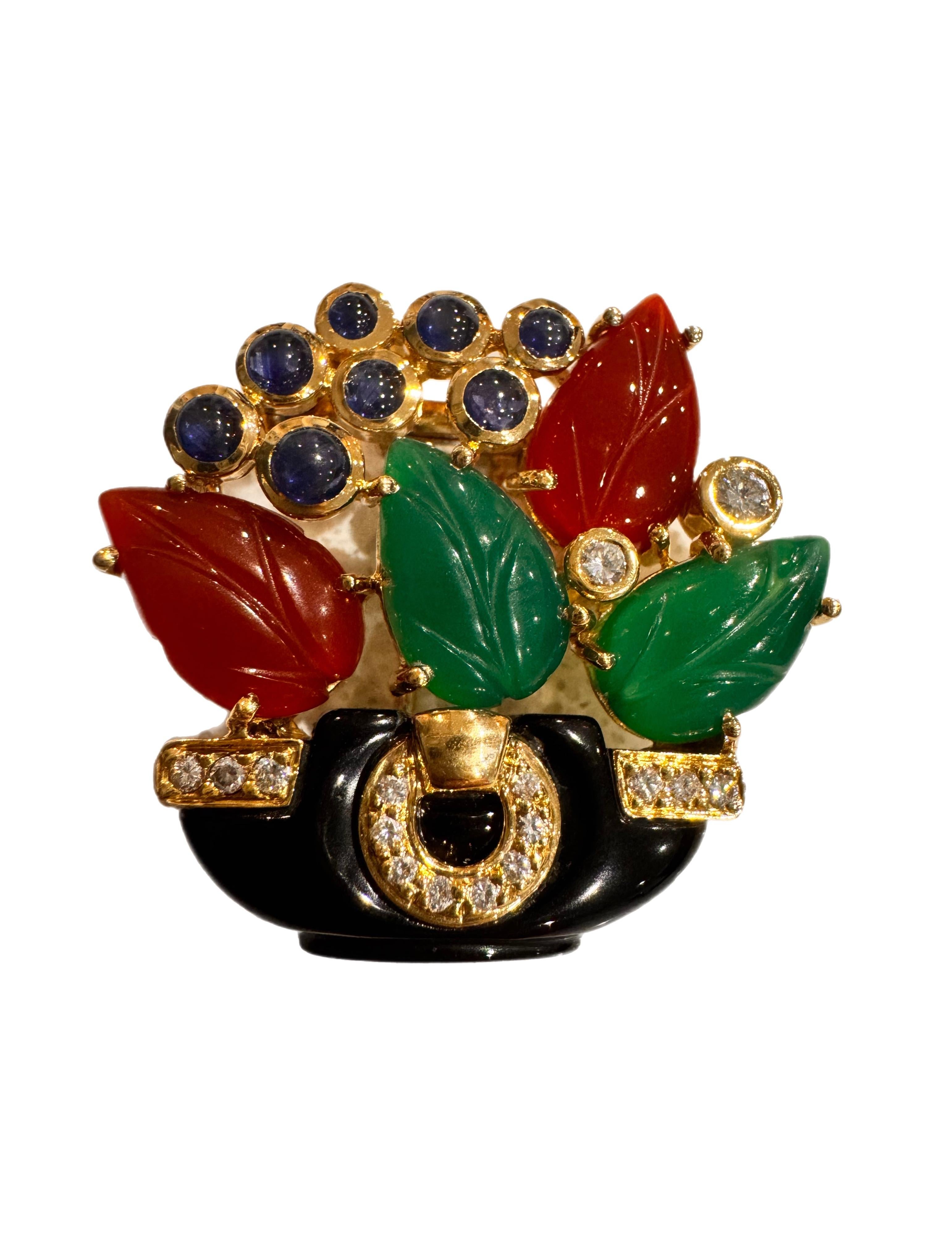 Very Rare Cartier Giardinetto Multi-Gem brooch Circa 1980s. In Excellent Condition For Sale In Addlestone, GB