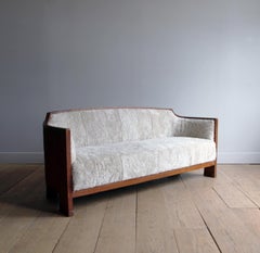 Very Rare Carved Wood Sofa with Shearling Upholstery