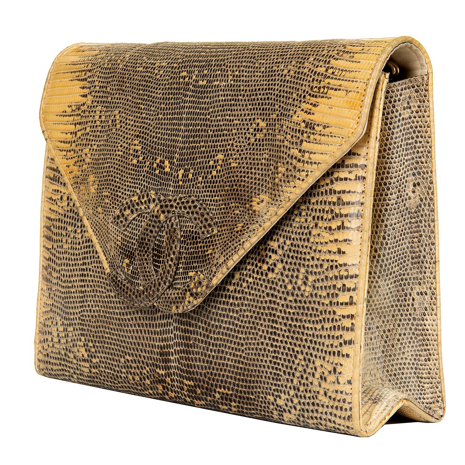 Brown Very Rare Chanel 'Ombre' Lizard Evening Clutch/Shoulder Bag by Karl Lagerfeld For Sale