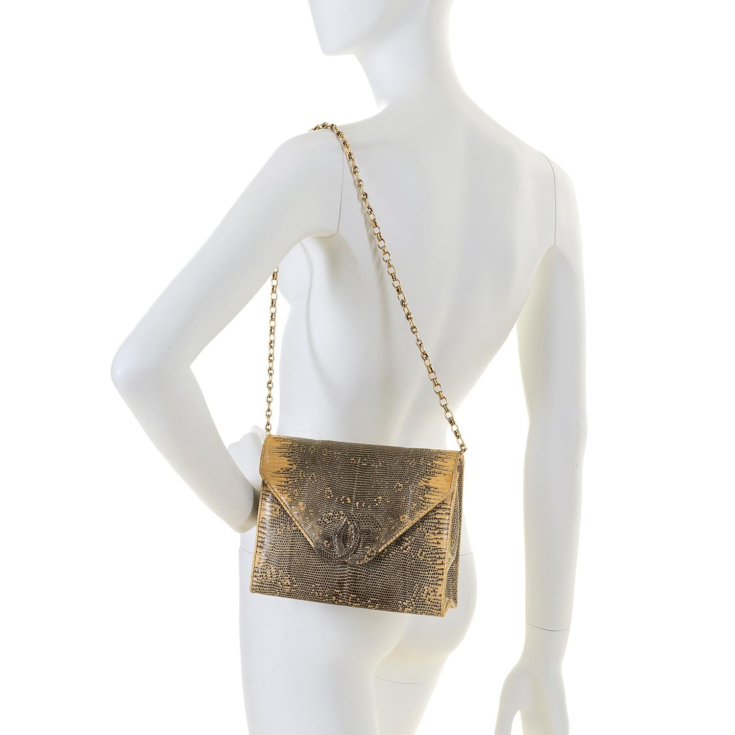 Very Rare Chanel 'Ombre' Lizard Evening Clutch/Shoulder Bag by Karl Lagerfeld For Sale 1
